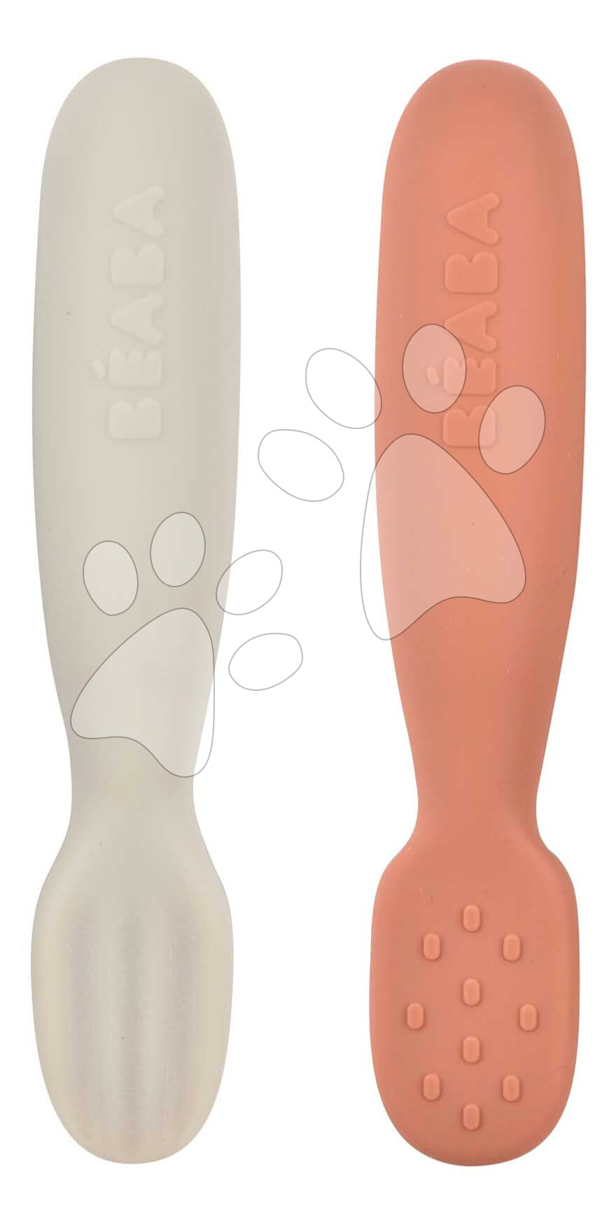 Ergonomikus gyakorlókanalak Silicone Pre-Spoons Terracotta Velvet Grey Beaba szilikonból önálló étkezéshez 2 db 4 hó-tól