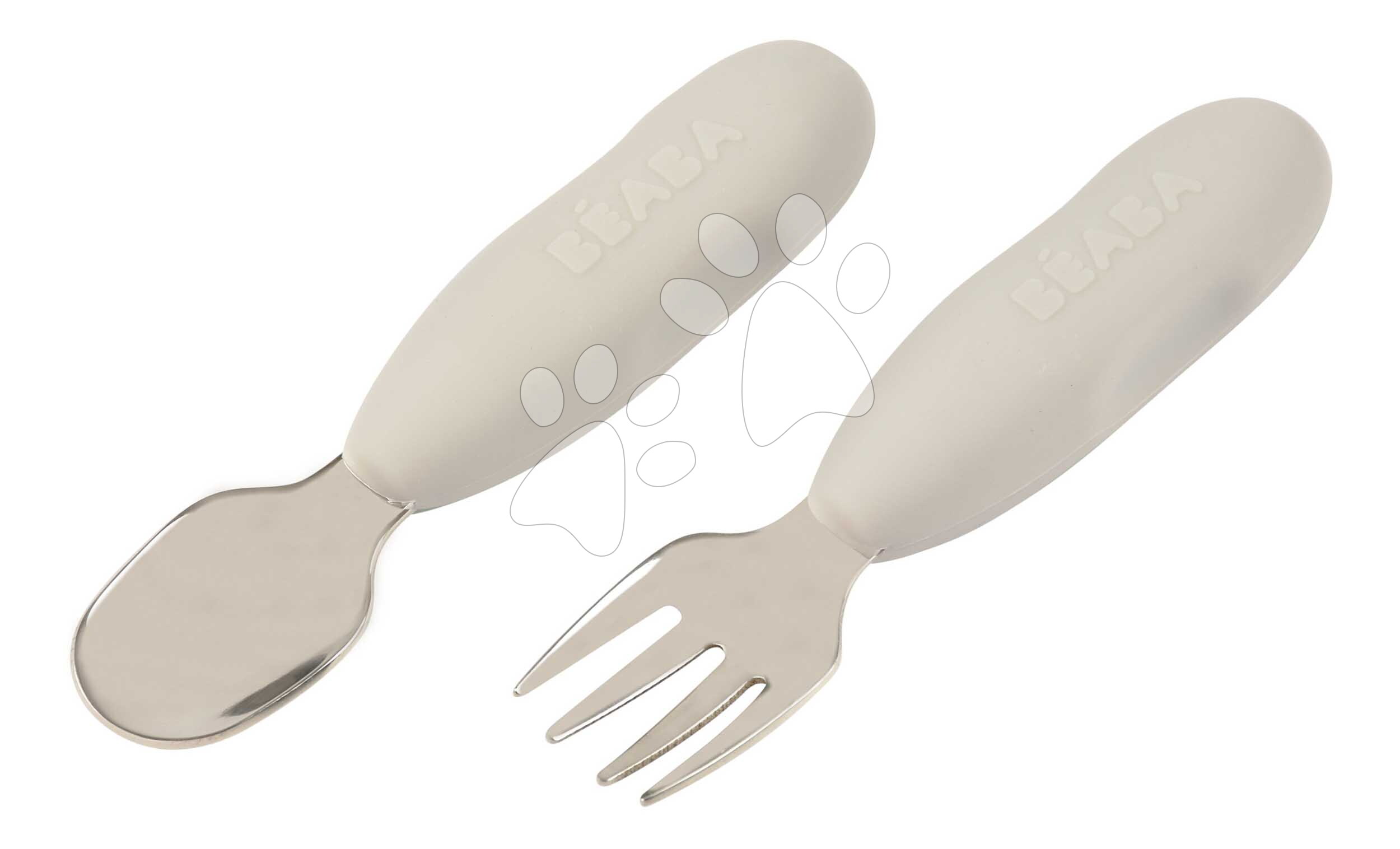 Prvý detský príbor Stainless Steel Pre-Cutlery Velvet Grey Beaba vidlička a lyžička sivý od 10 mes