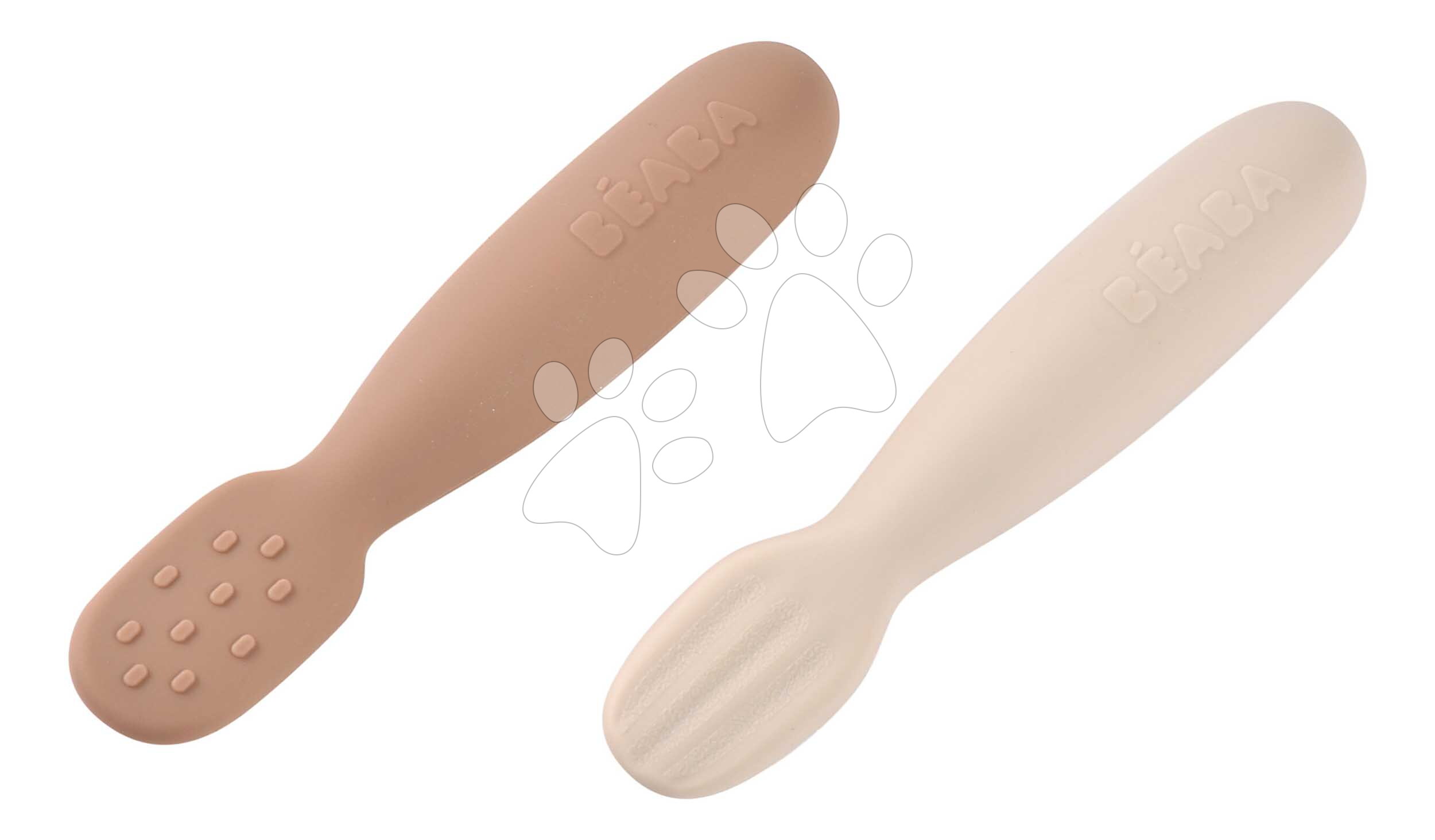 Ergonomické tréningové lyžičky Silicone Pre-Spoons Praline Clay Beaba zo silikónu na samostatné jedenie 2 kusy od 4 mes
