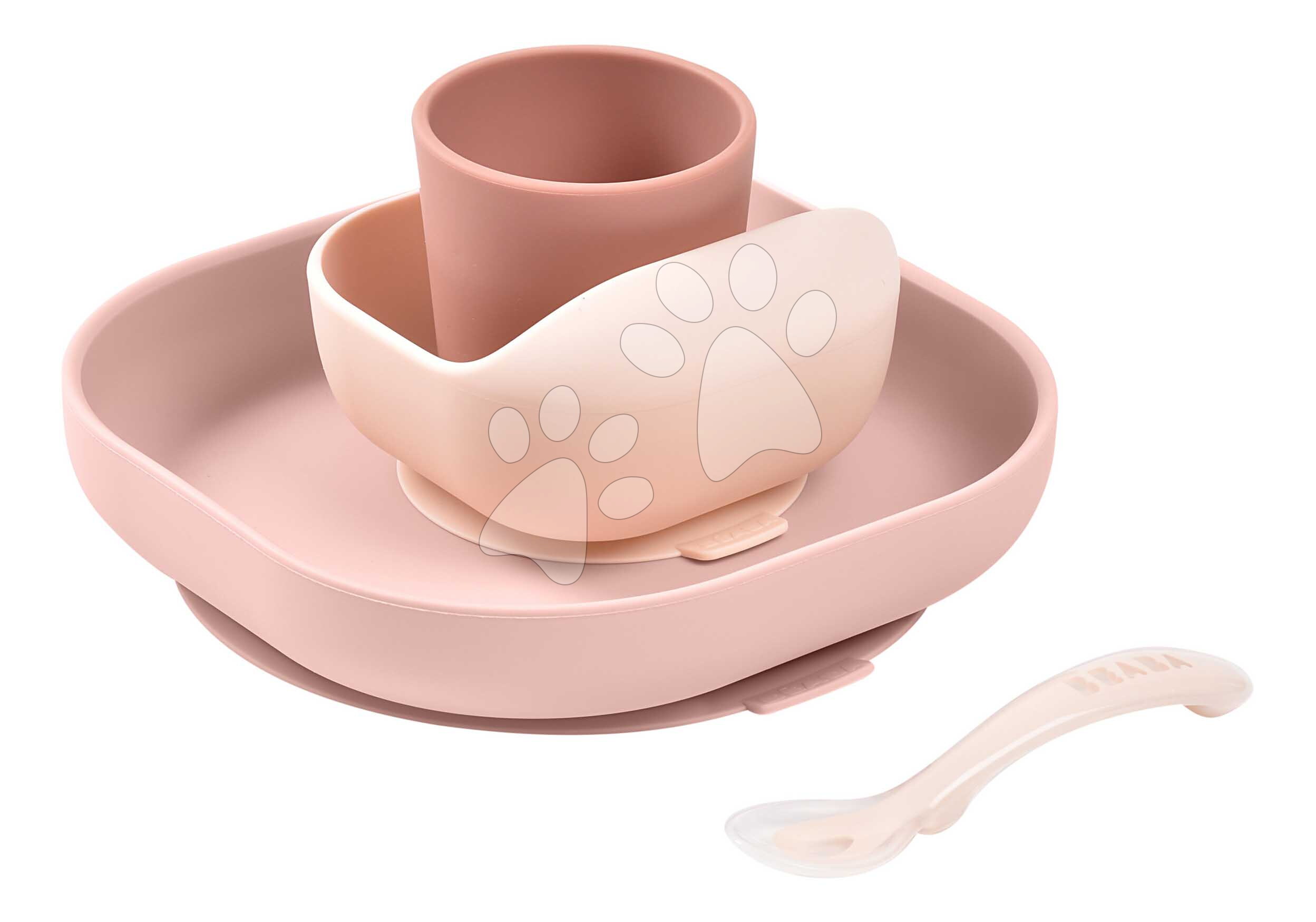Jedálenská súprava Silicone Meal Set Cotton Candy Beaba zo silikónu 4 dielna ružová od 4 mes