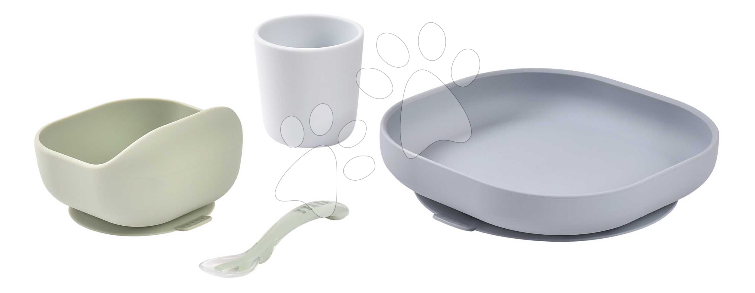 Étkészlet Silicone meal set Beaba szilikonból 4 részes kék csecsemőknek 4 hó-tól