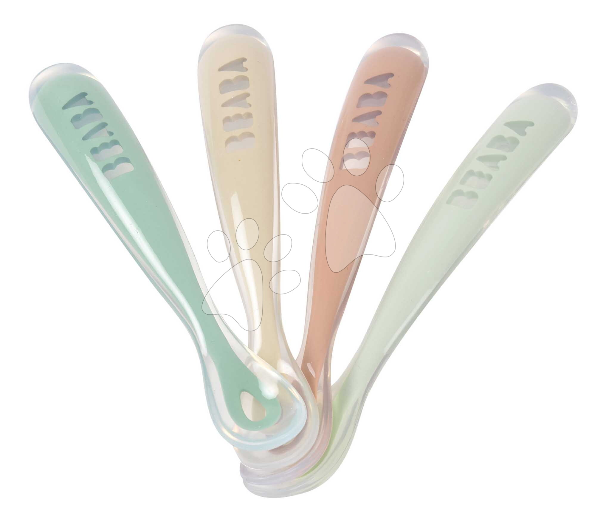 Prvé tréningové lyžičky First Age Silicone Spoons Natural Set Beaba zo silikónu na samostatné jedenie 4 kusy od 4 mes