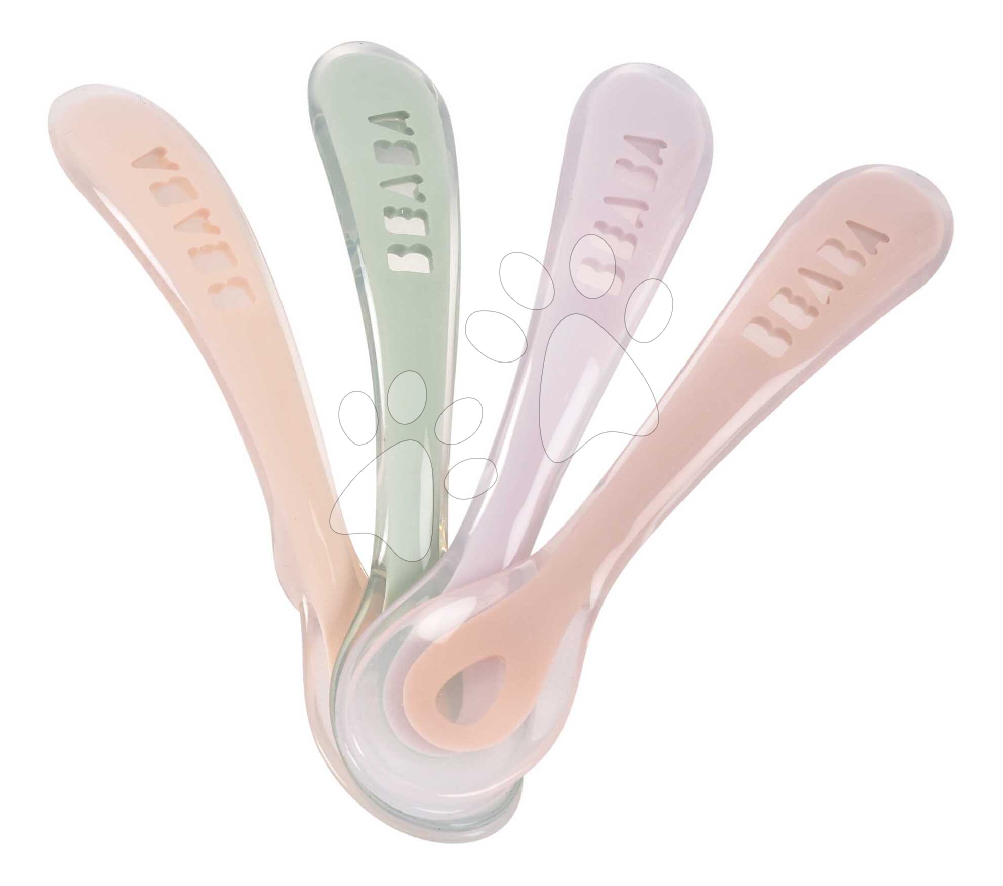 Tréningové lyžičky Second Age Silicone Spoons Cotton Candy Sorbet Mystic Green Lilac Set Beaba zo silikónu na samostatné jedenie 4 kusy od 8 mes