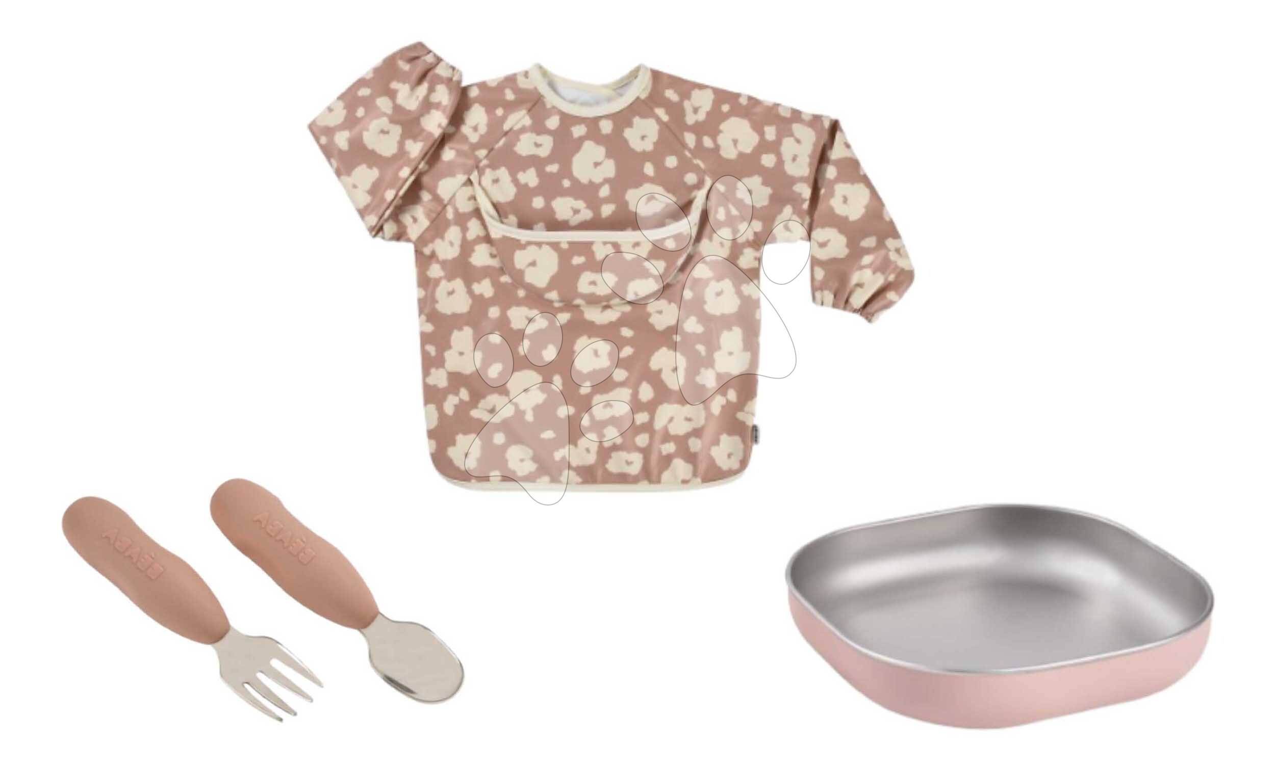 Jedálenská súprava First Meals Gift Set Savannah Bloom Beaba z nehrdzavejúcej ocele 4 dielna v darčekovom balení ružová od 4 mes