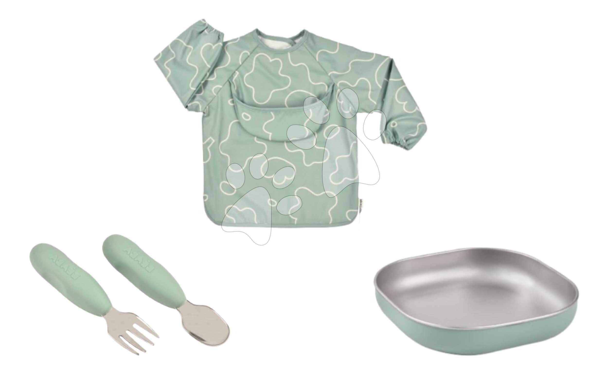 Jedálenská súprava First Meals Gift Set Sage Green Beaba z nehrdzavejúcej ocele 4 dielna v darčekovom balení zelená od 4 mes