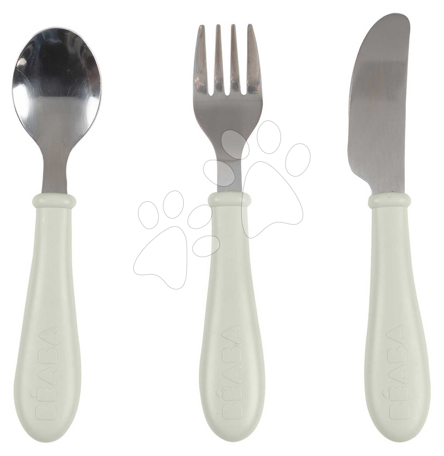 Detský príbor Stainless Steel Cutlery Set Misty Green Beaba z nehrdzavejúcej ocele lyžička vidlička a nôž zelený od 8 mes