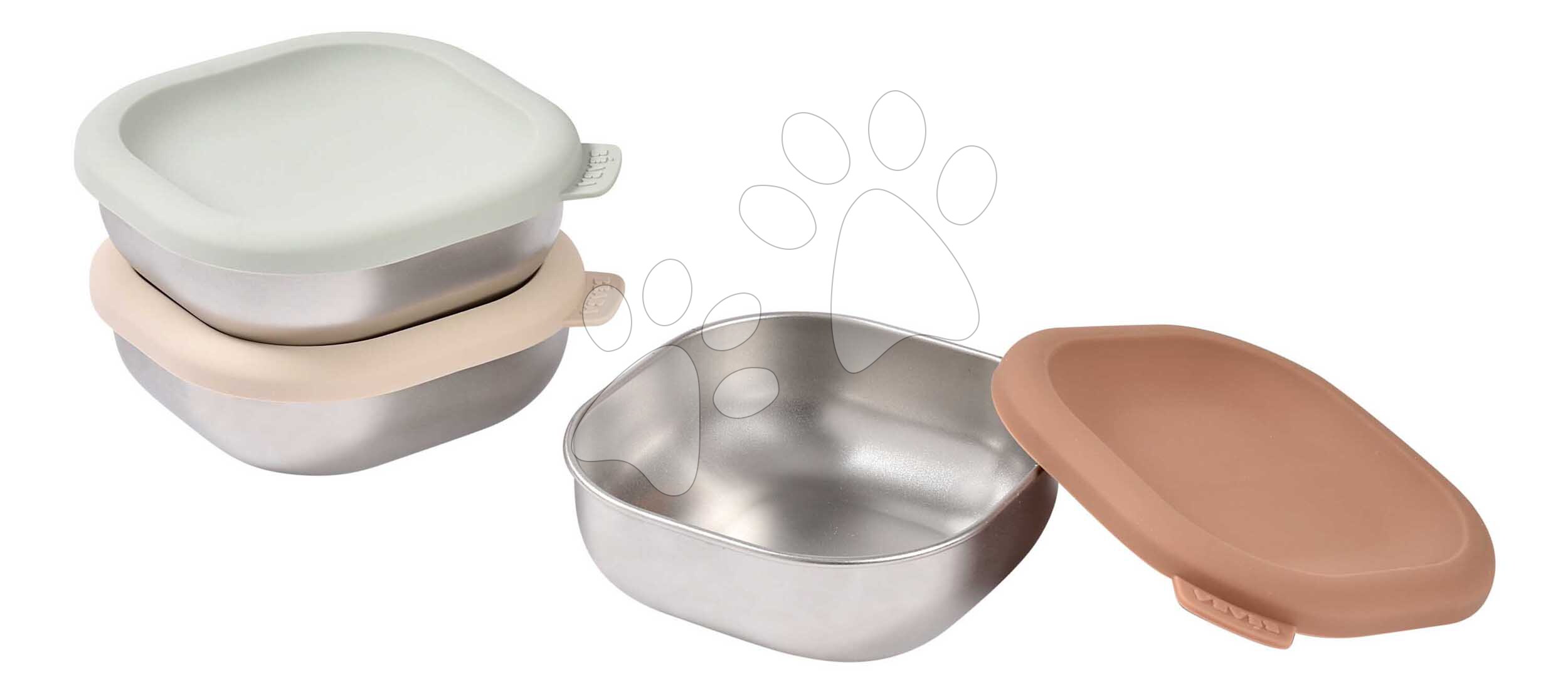Rozsdamentes ételtároló készlet Multi Use Stainless Steel Meal Boxes Natural Set Beaba szilikonb fedéllel 250 ml 3 darab 4 hó-tól