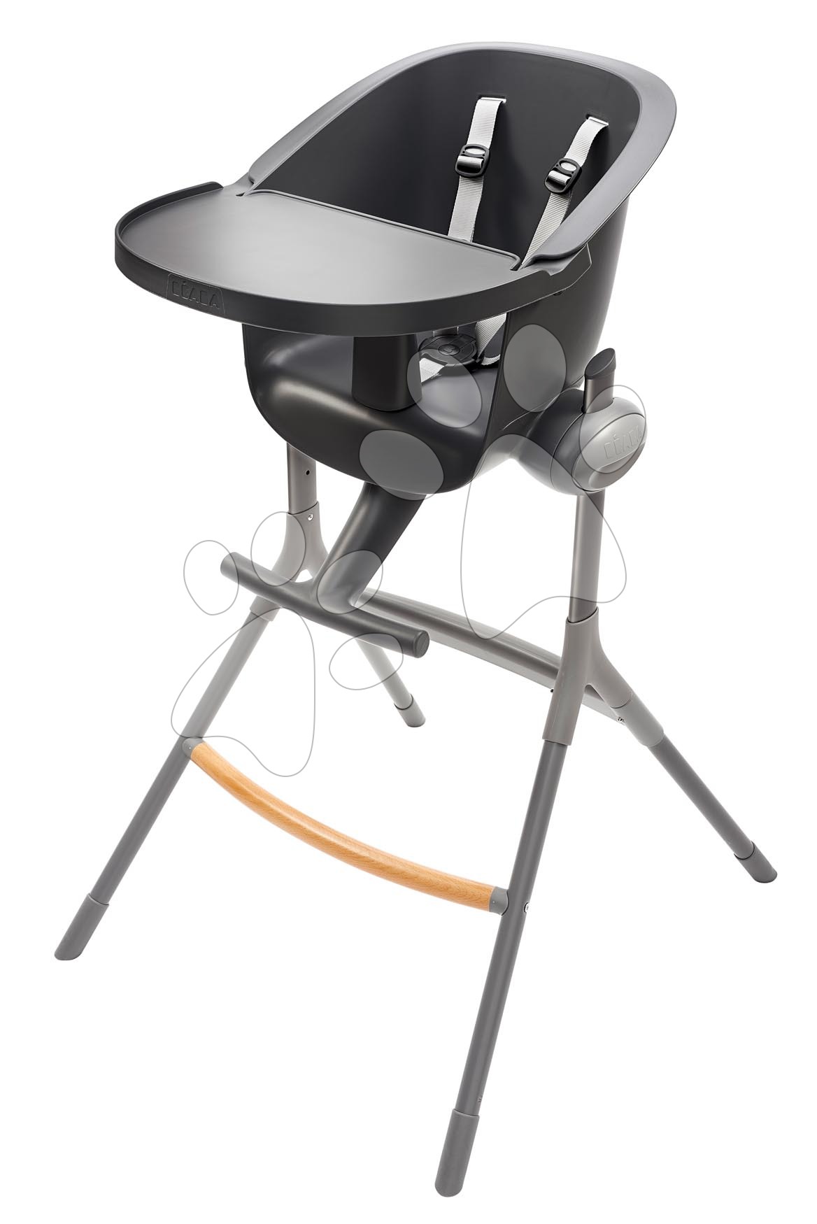 Za dojenčke - Stolček za hranjenje iz lesa Up & Down High Chair Beaba nastavljiv na 6 višin siv od 6-36 mes