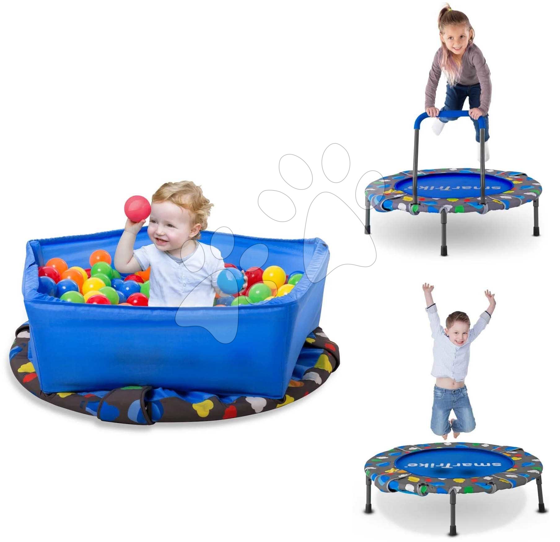 Trampolína Activity Center 3-in-1 smarTrike skladacia okrúhla s obvodom 92 cm s rúčkou bazénom a 100 ks loptičiek od 10 mes