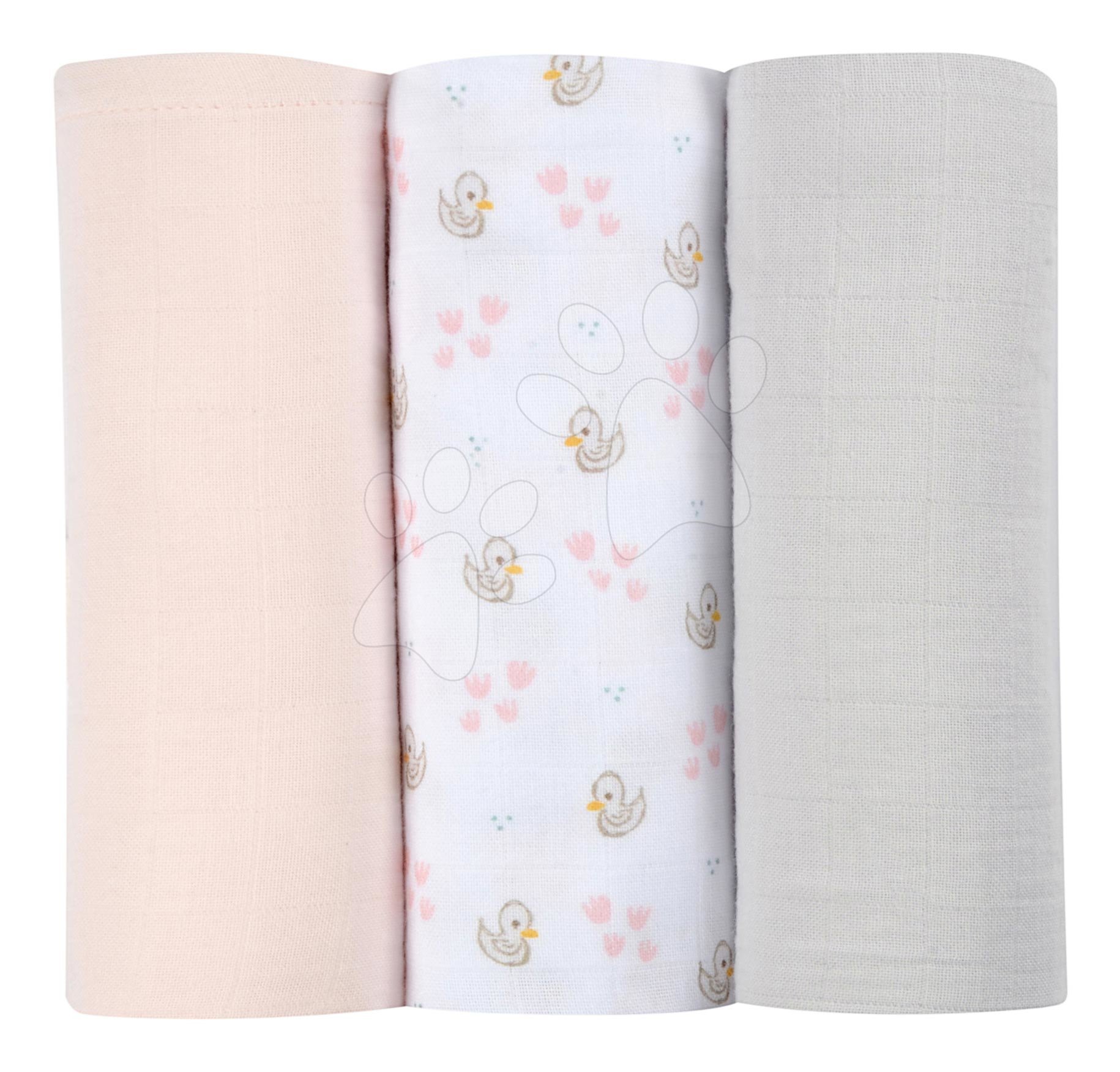 Textil pelenkák pamut muszlinból Cotton Muslin Cloths Beaba Cygne 3 darabos csomag 70*70 cm 0 hó-tól rózsaszín