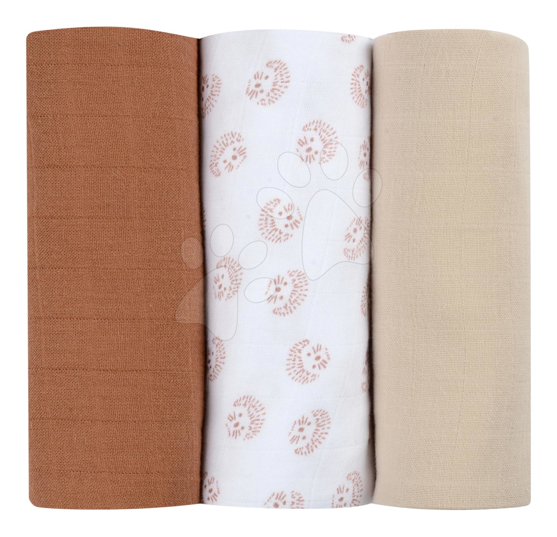 Textil pelenkák pamut muszlinból Cotton Muslin Cloths Beaba Herisson 3 darabos csomag 70*70 cm 0 hó-tól barna