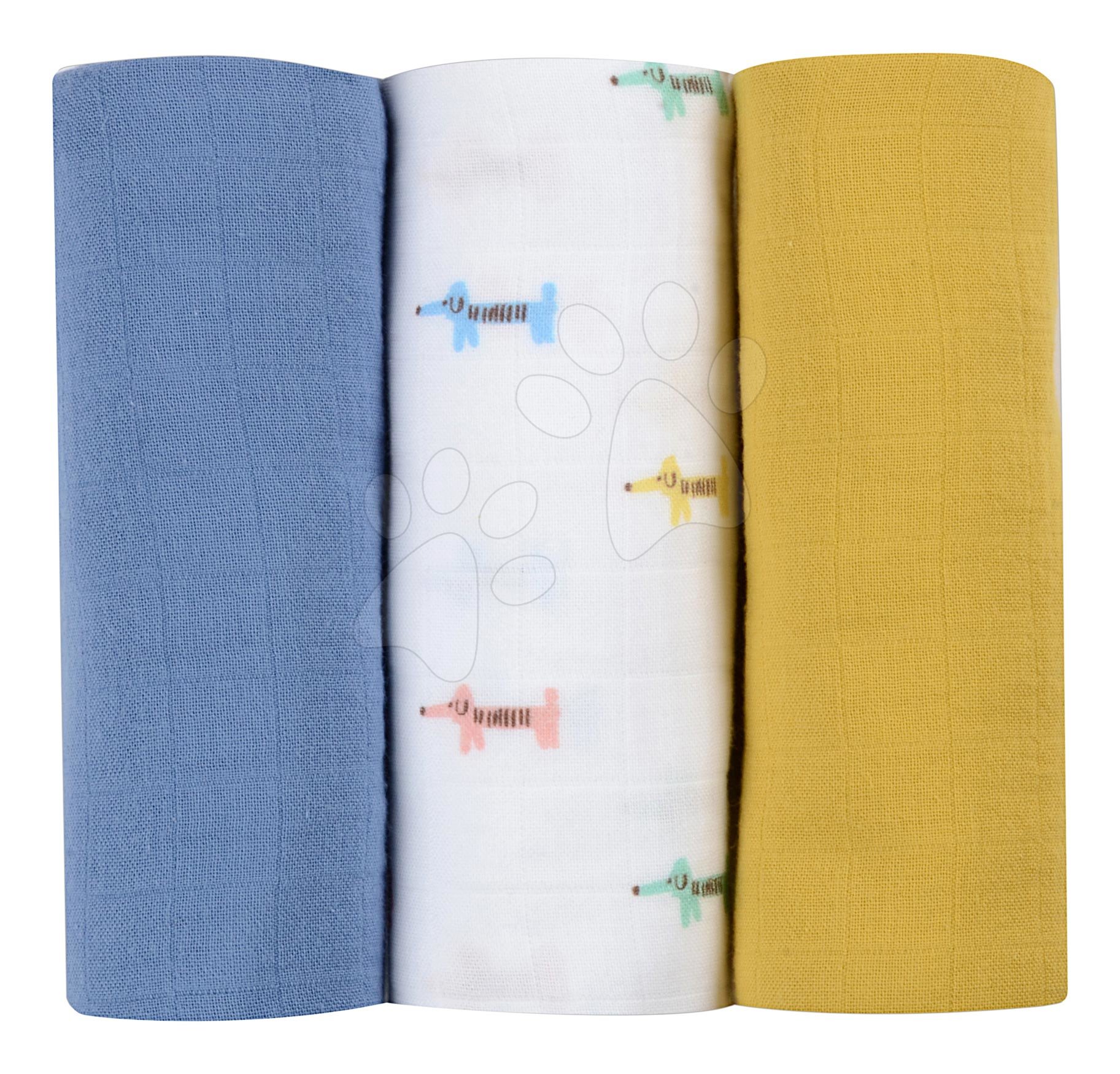 Textil pelenkák pamut muszlinból Cotton Muslin Cloths Beaba Teckel 3 drb-os csomag 70*70 cm 0 hó-tól kékes-bézs