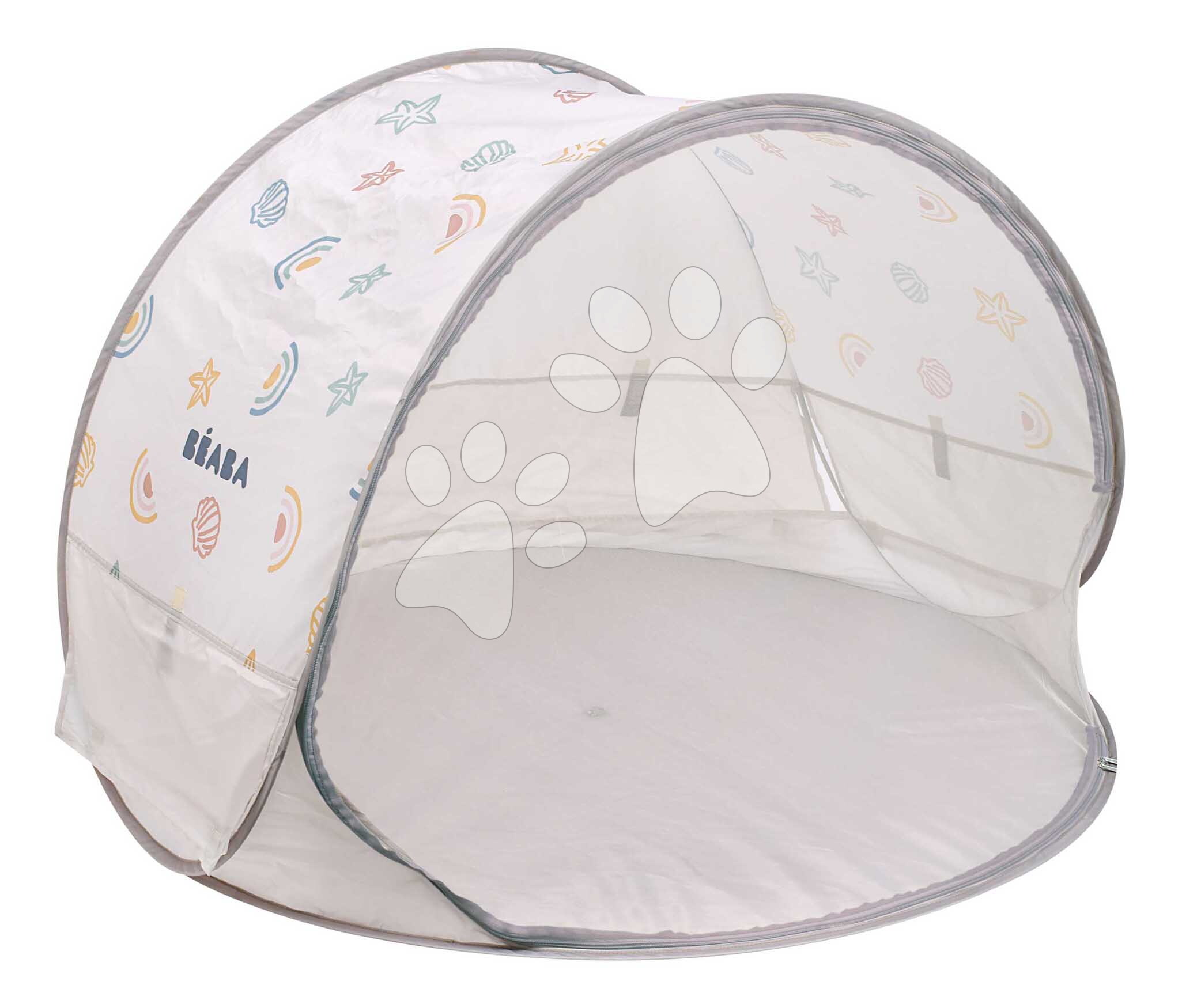 Plážový stan pre deti Breezy Anti UV Tent Clay Earth Beaba s 360° ventiláciou a ochranou proti piesku a hmyzu 120*85 cm béžový so vzorom od 0-36 mes
