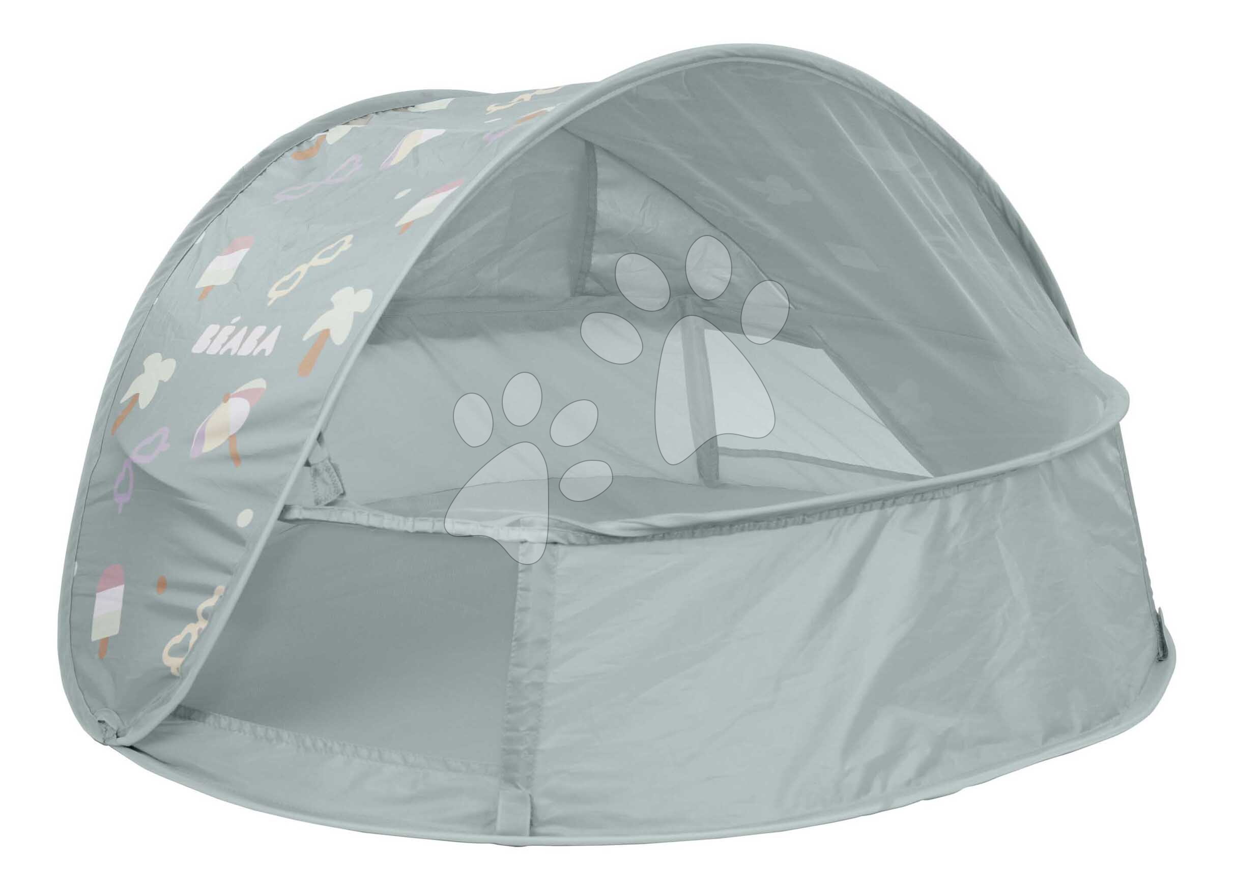 Plážový stan pre deti Breezynest Anti UV Tent Lichen Beaba s 360° ventiláciou a ochranou proti piesku a hmyzu sivý od 0-24 mes