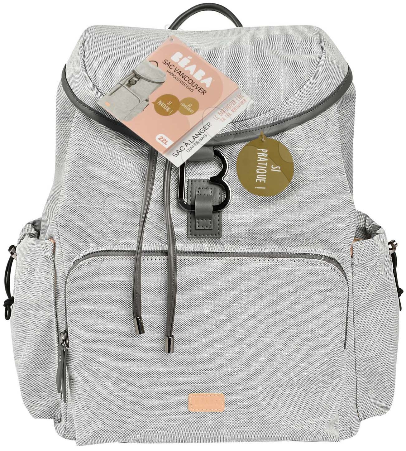 Přebalovací taška jako batoh Vancouver Backpack Heather Grey Beaba s doplňky 22 l objem 42 cm světle šedá