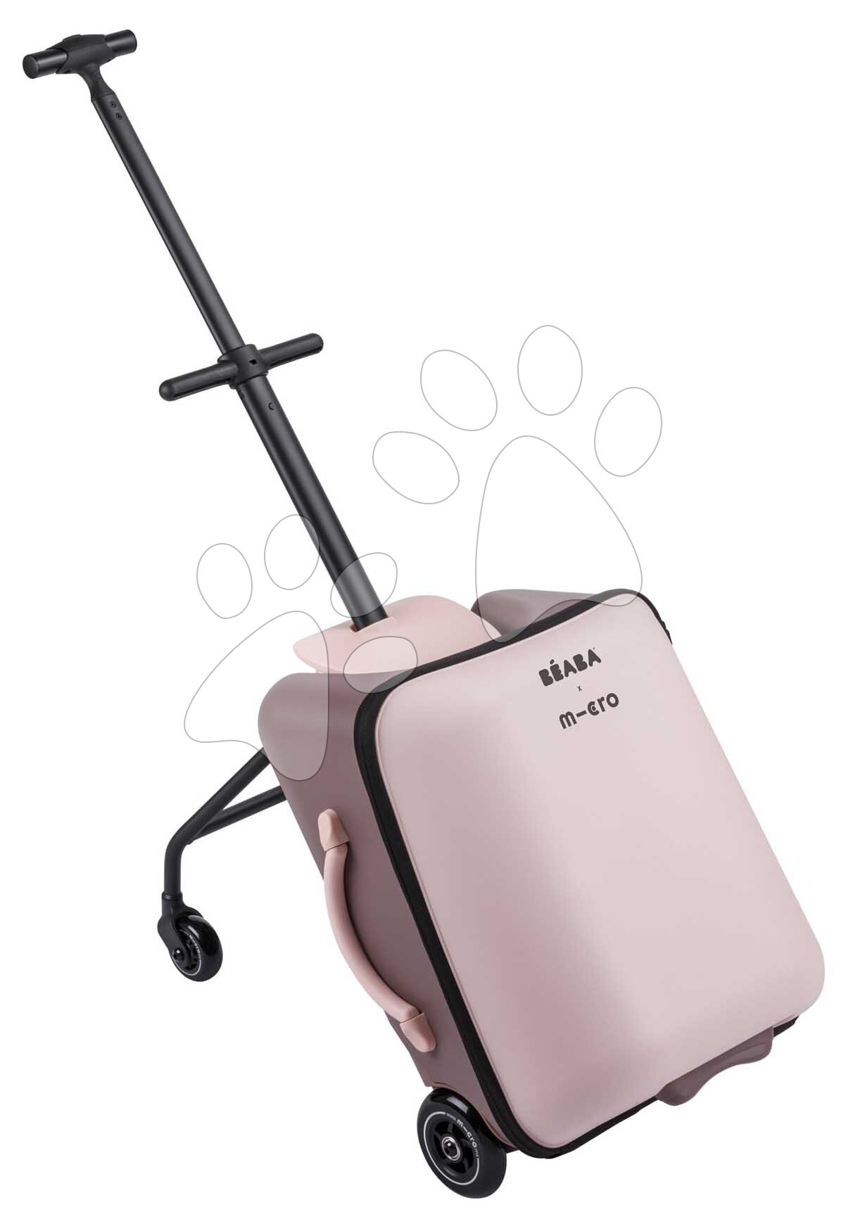 Kufor na kolieskach so sedátkom pre dieťa Carry-On Suitcase With Child Seat Luggage Eazy Sorbet Beaba 2v1 s prídavnými kolieskami pre stabilitu 22 l nosnosť až 100 kg ružový
