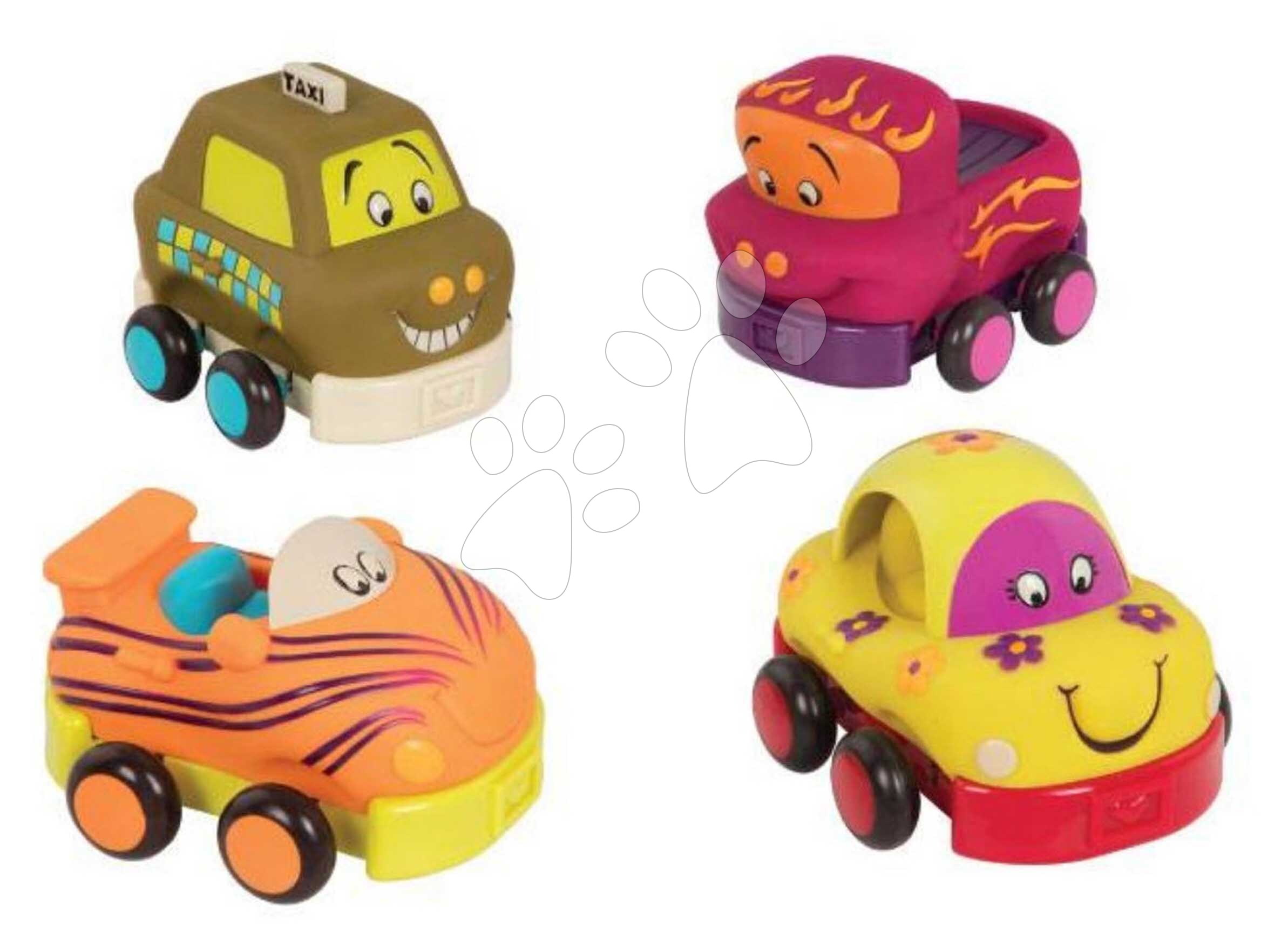 Lendkerekes kisautók Wheeee-ls! B-Toys puha műanyagból 4 drb 12 hó-tól