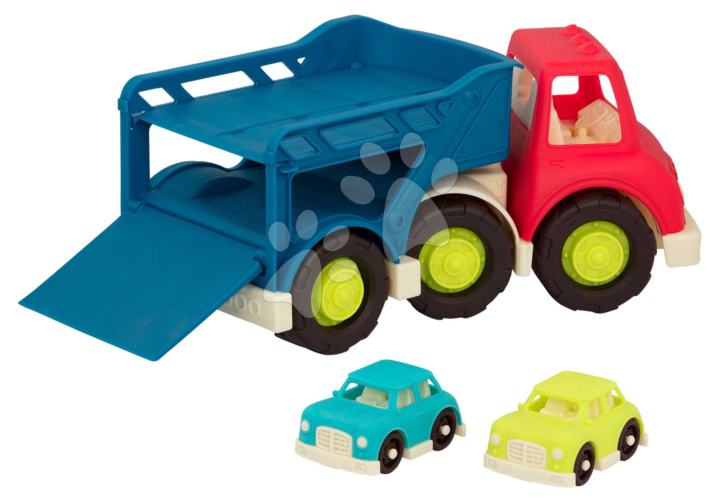Autószállító teherautó Car Carrier Happy Cruisers B-Toys 6 kisautóval 12 hó-tól