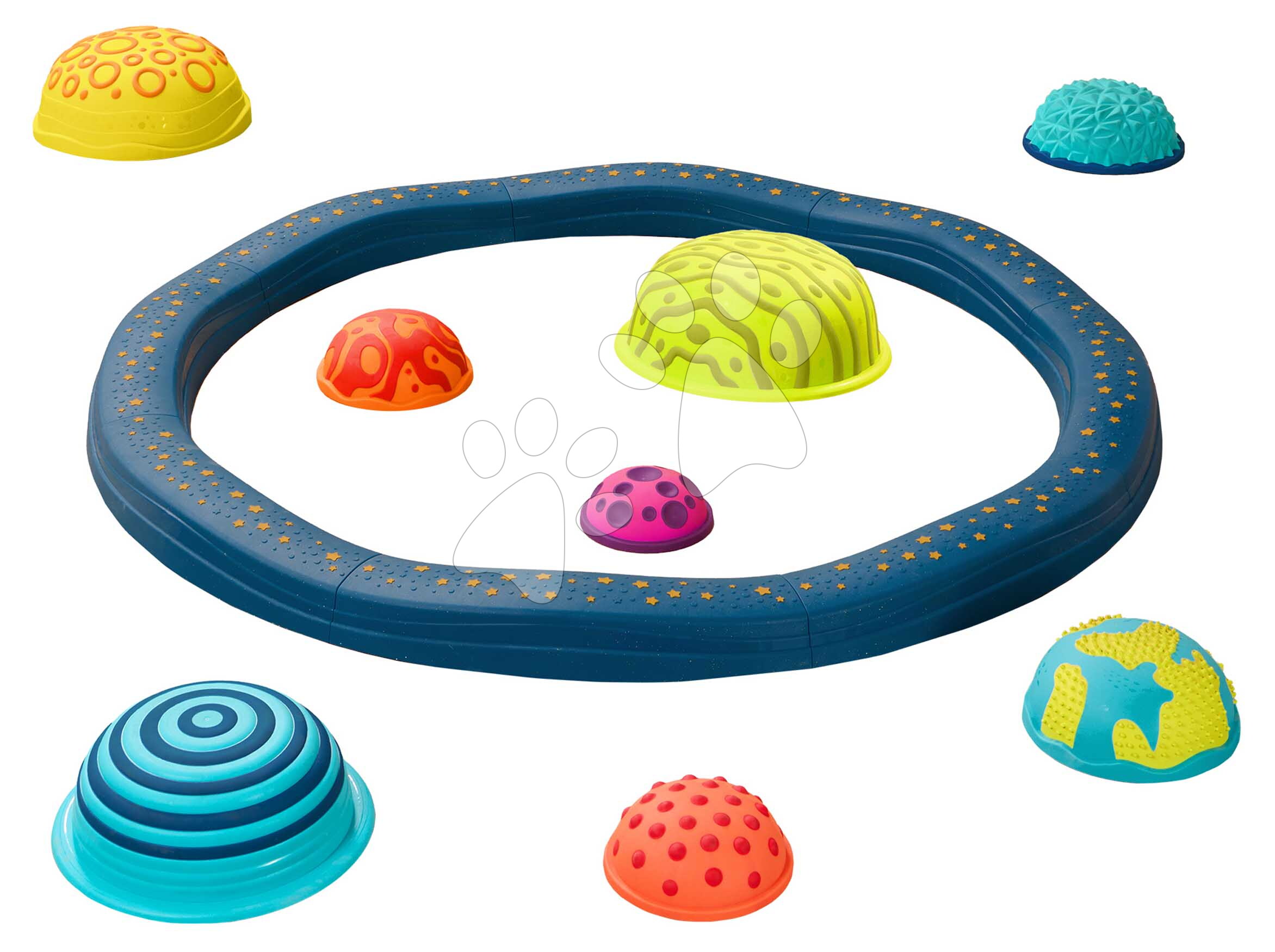 Akadálypálay lépőkövekkel Balance Planet Hopper B-Toys moduláris 8 egyensúlyozó elemmel és 8 bolygóval 24 hó-tól