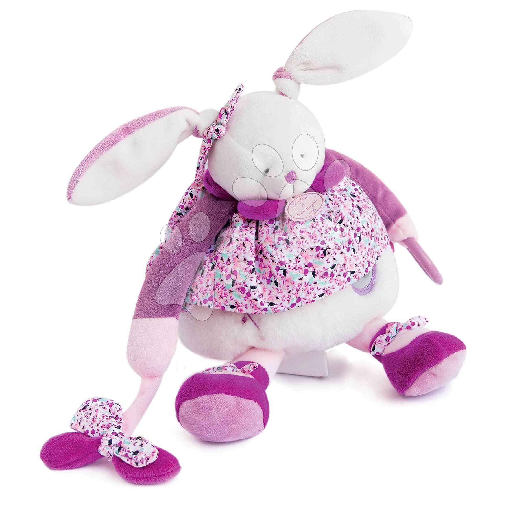 Plyšový zajíček Activity Doll Lapin Cerise Doudou et Compagnie se zrcátkem a chrastítkem růžový 30 cm v dárkovém balení od 0 měsíců