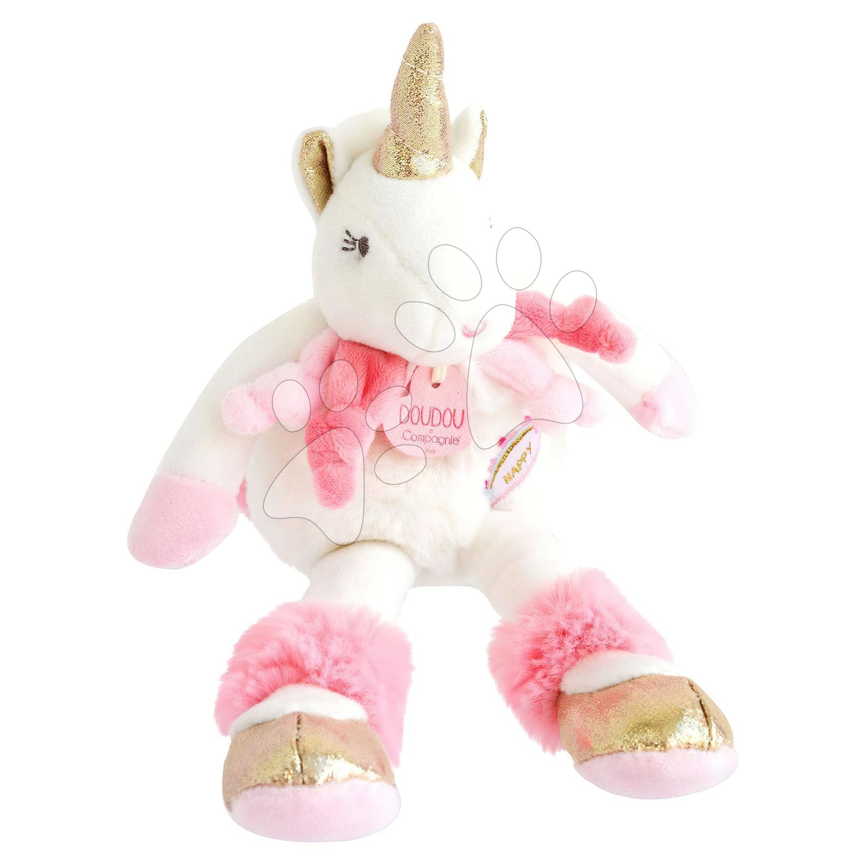 Plyšový jednorožec Unicorn Lucie la Licorne Doudou et Compagnie zlato-ružový 22 cm v darčekovom balení od 0 mes