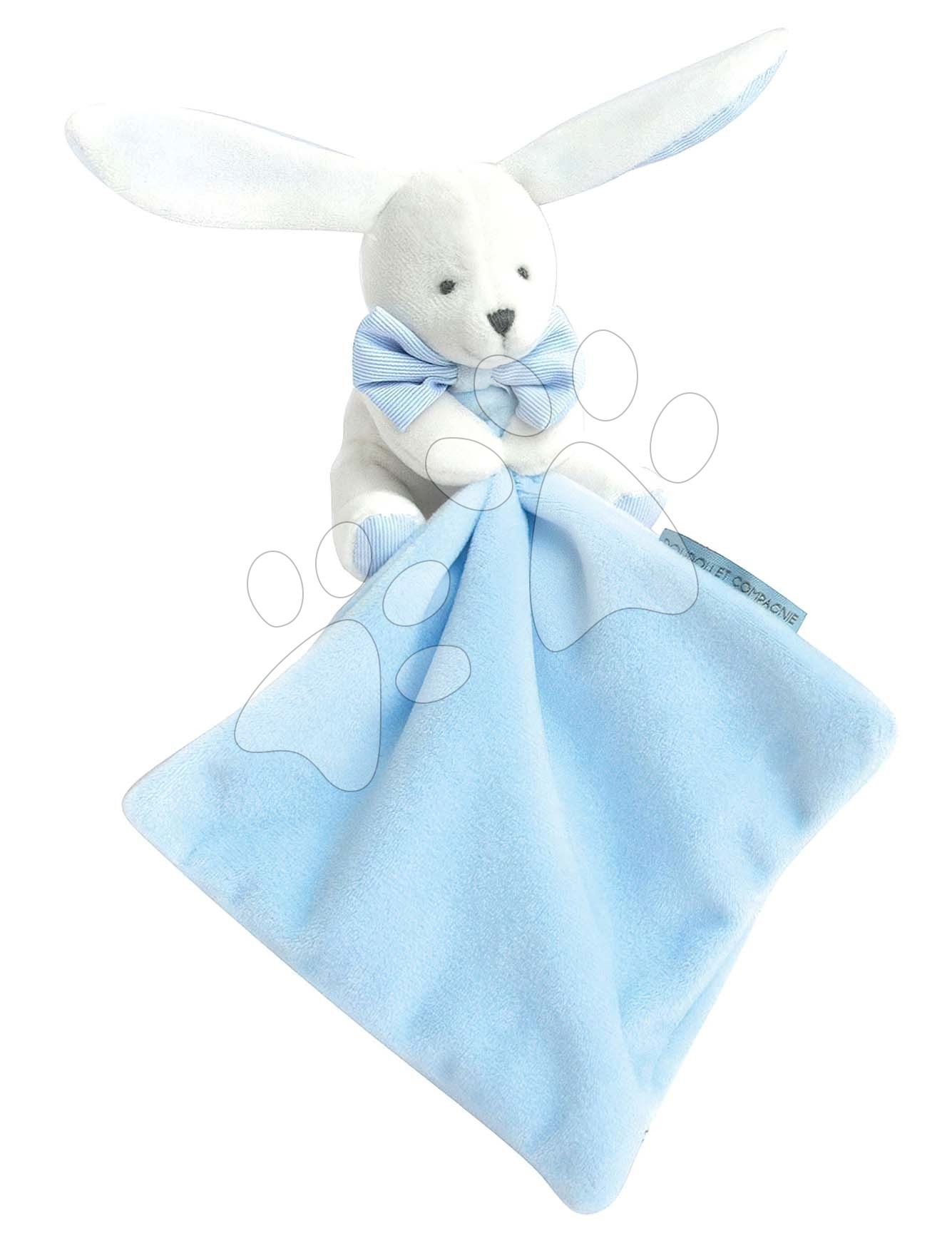 Plyšový zajačik na maznanie Bunny Flower Box Doudou et Compagnie modrý 10 cm v darčekovom balení od 0 mes