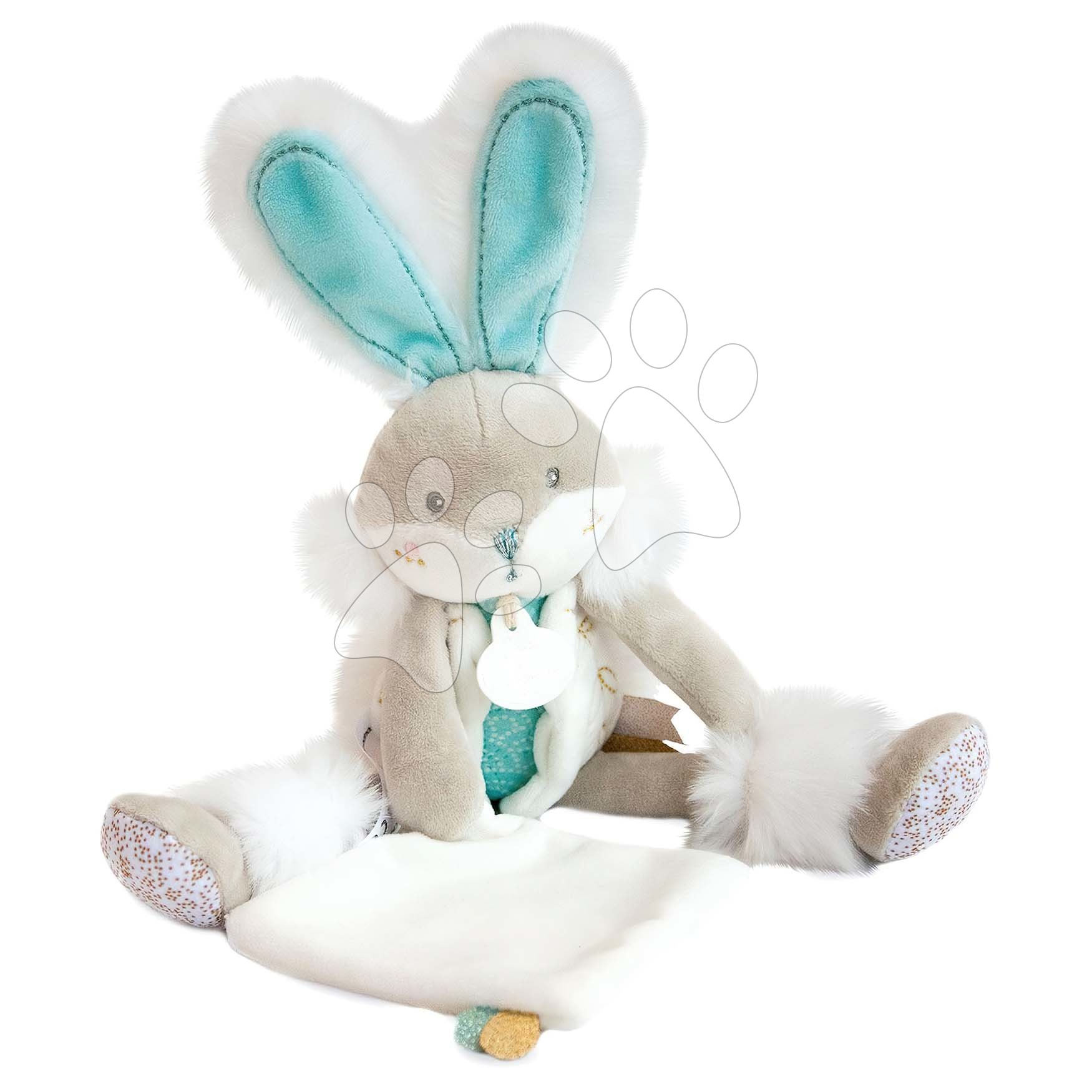 Plyšový zajačik Bunny Almond Lapin de Sucre Doudou et Compagnie tyrkysový 31 cm v darčekovom balení od 0 mes