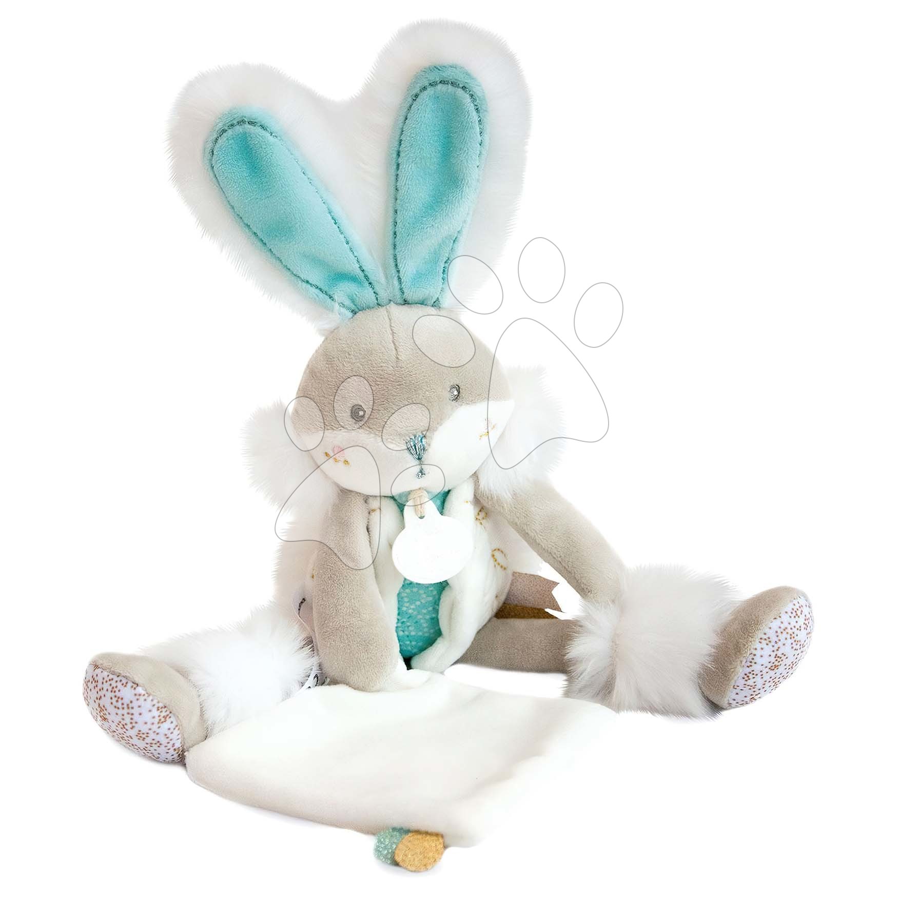 Plyšový zajíček Bunny Almond Lapin de Sucre Doudou et Compagnie tyrkysový 31 cm v dárkovém balení od 0 měsíců