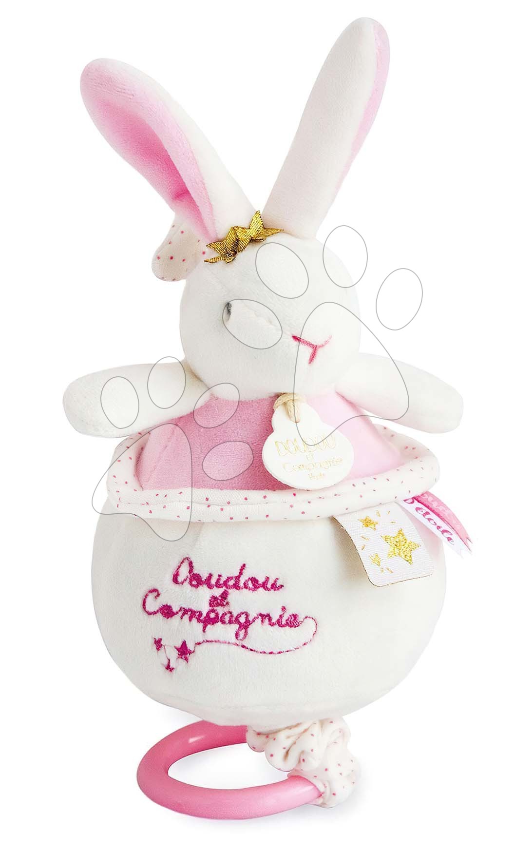 Plyšový zajíček s melodií Bunny Star Music Box Perlidoudou Doudou et Compagnie růžový 14 cm v dárkovém balení od 0 měsíců