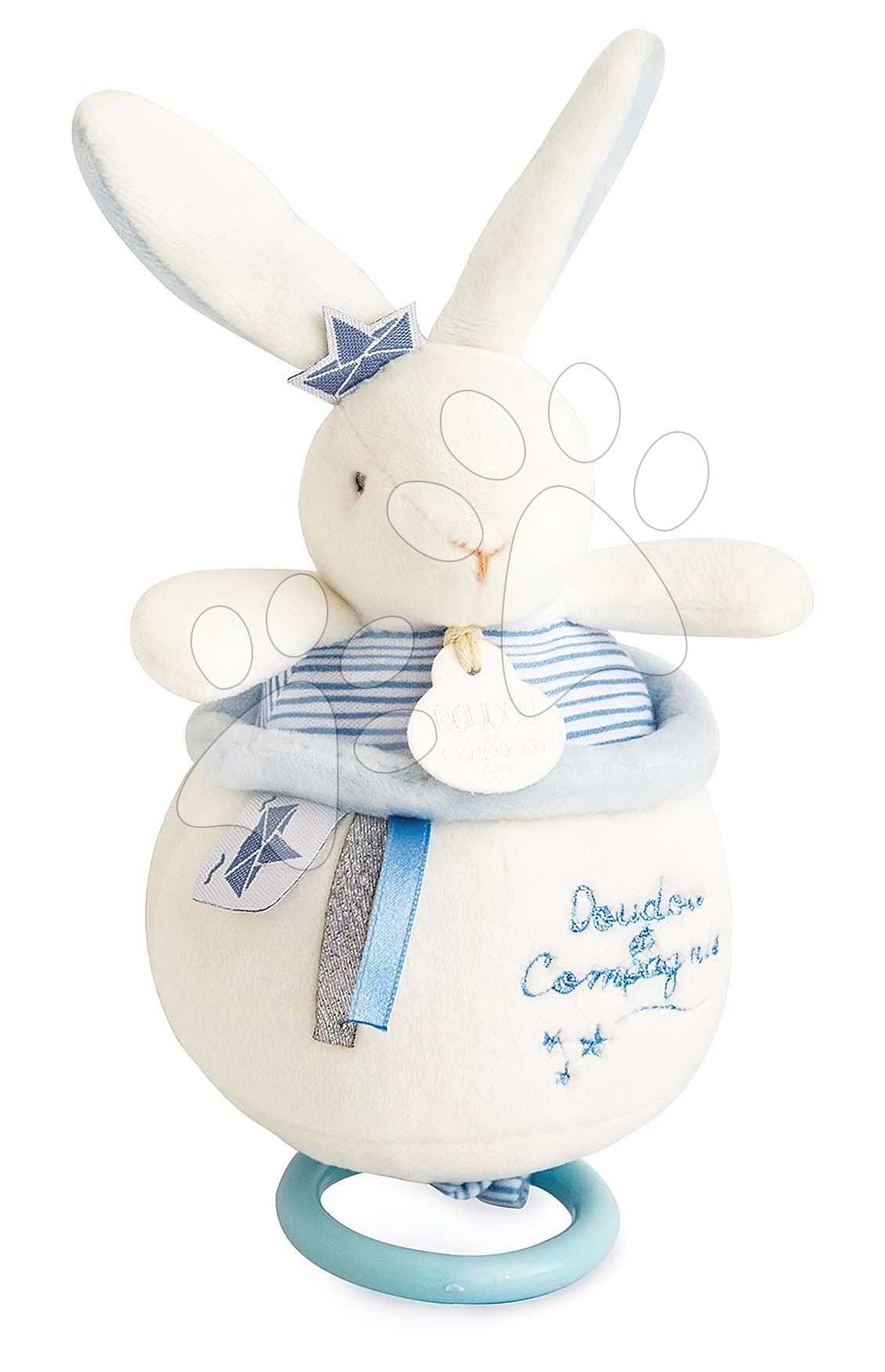 Plyšový zajíček s melodií Bunny Sailor Music Box Perlidoudou Doudou et Compagnie modrý 14 cm v dárkovém balení od 0 měsíců
