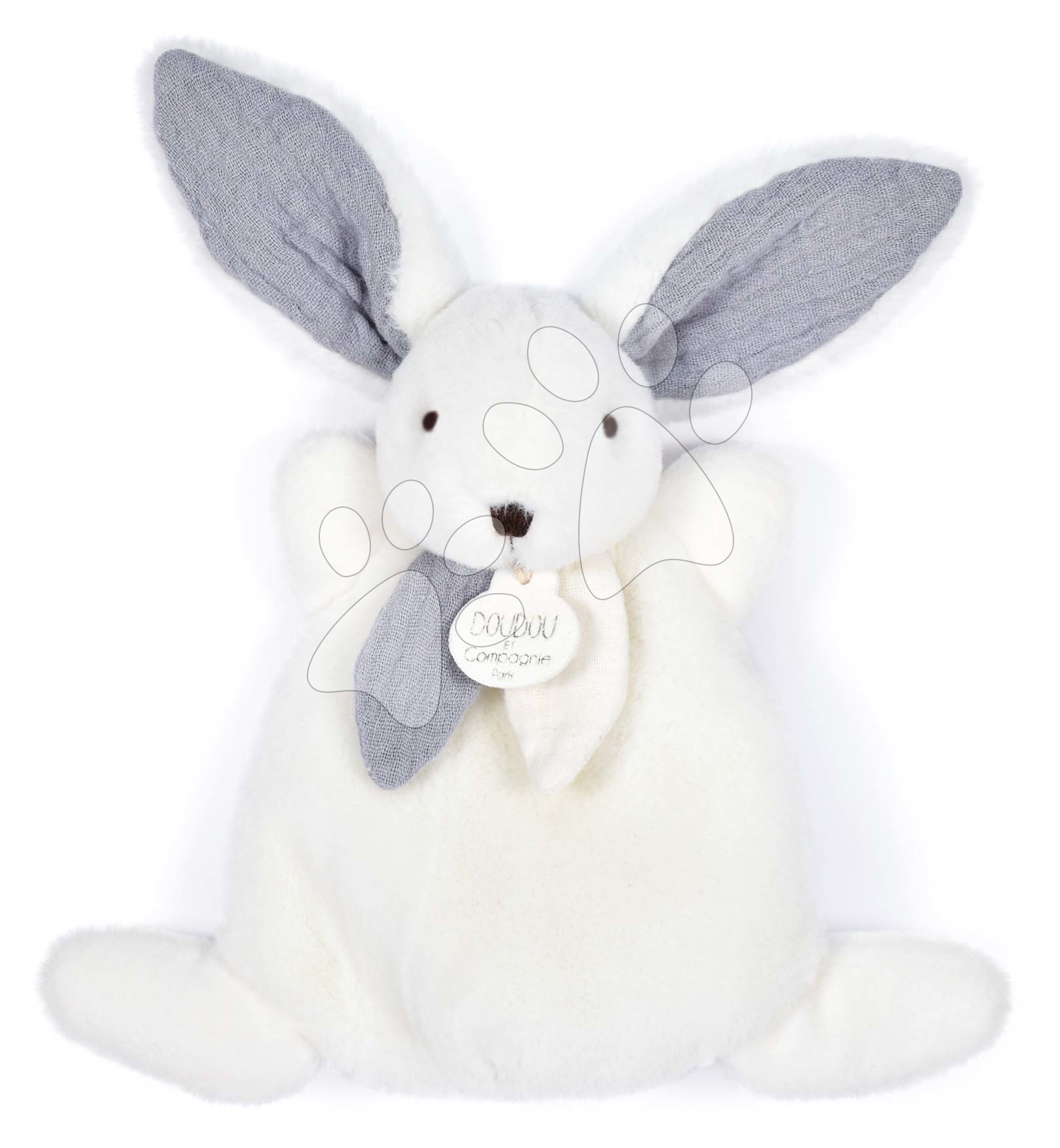 E-shop Plyšový zajačik Bunny Happy Glossy Doudou et Compagnie biely 17 cm v darčekovom balení od 0 mes