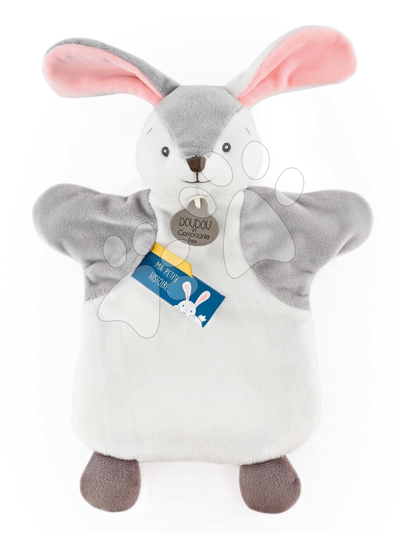 Plyšový zajíček na loutkové divadlo Bunny Doudou et Compagnie šedo-bílý 25 cm od 0 měsíců