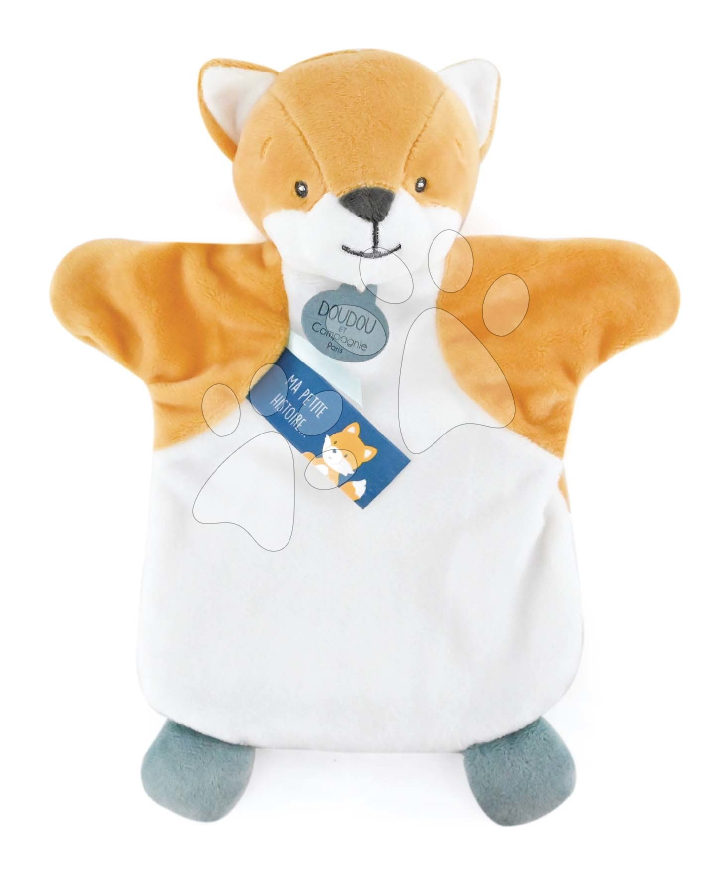 Plyšová liška na loutkové divadlo Fox Hand Puppet Doudou et Compagnie bílo-oranžová 25 cm od 0 měsíců