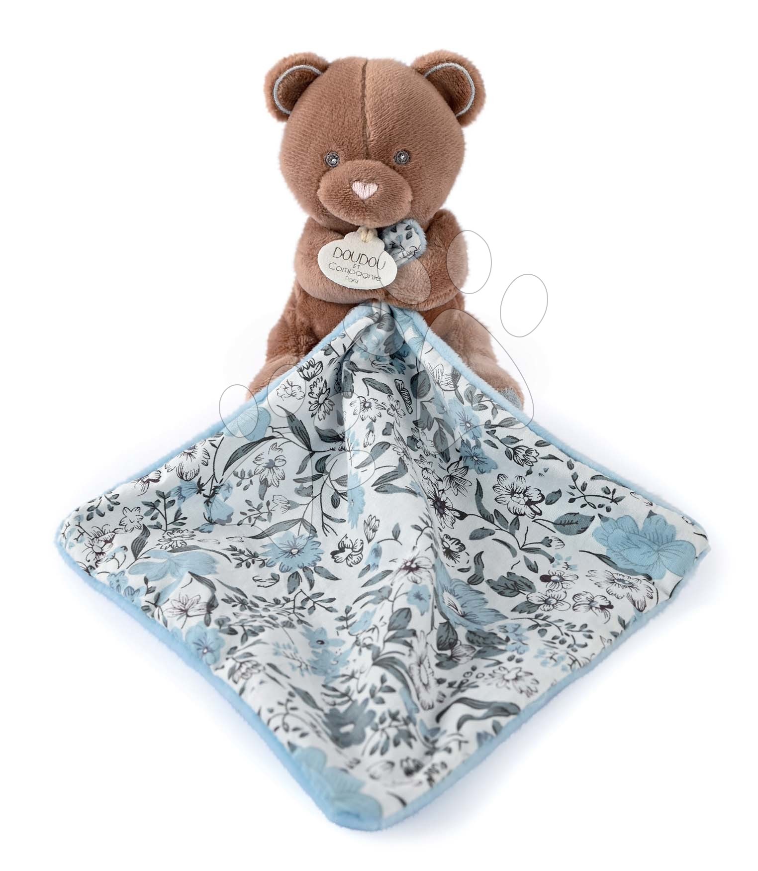 Plyšový medvedík na maznanie Bear Boh\'aime Doudou et Compagnie hnedo-modrý 12 cm v darčekovom balení od 0 mes