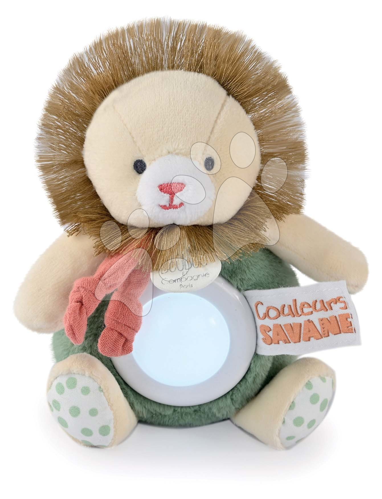 Plyšový lev s nočním světlem Nightlight Couleurs Savane Doudou et Compagnie zelený 15 cm od 0 měsíců