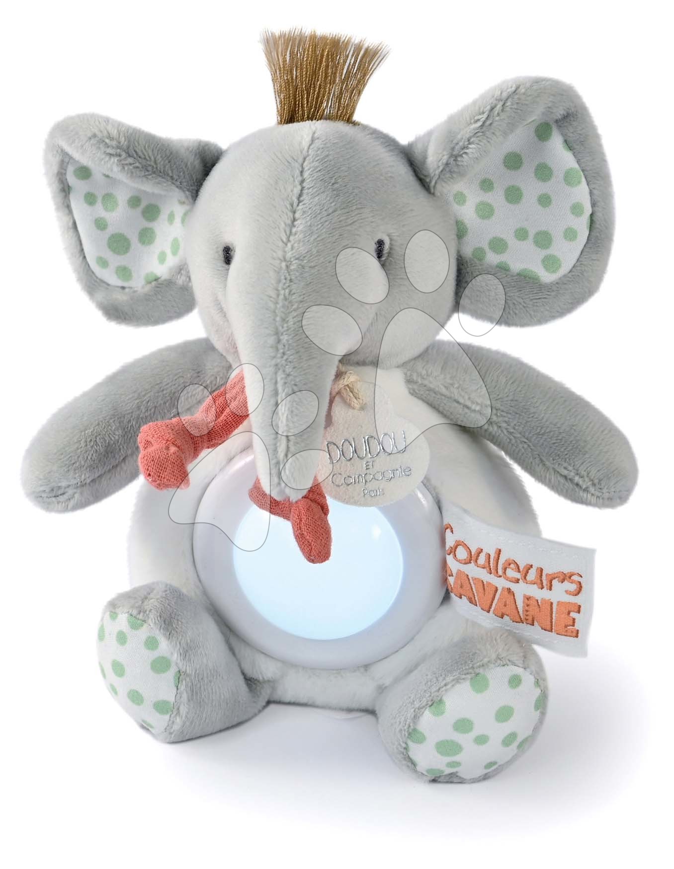 Plyšový sloník s nočným svetlom Nightlight Couleurs Savane Doudou et Compagnie sivý 15 cm od 0 mes