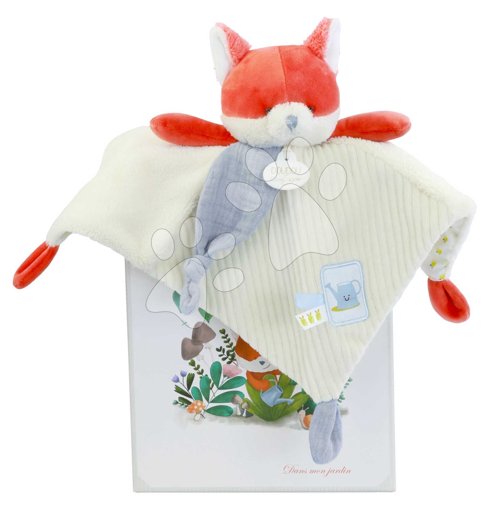 Plüss róka dédelgetésre Romarin the Fox In my Garden Doudou et Compagnie ajándékcsomagolásban 27 cm 0 hó-tól