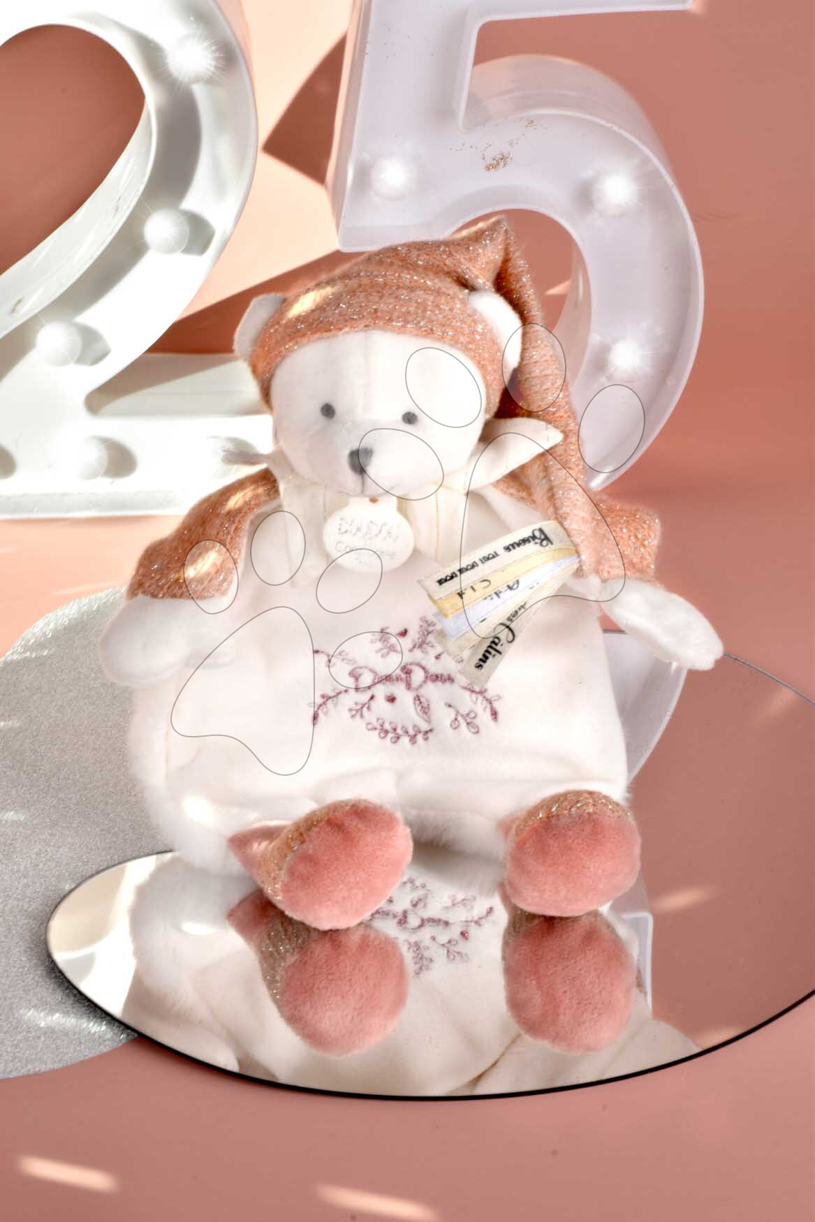 Plüss mackó dédelgetésre Doudou 25 Years Doudou Cape Pink Doudou et Compagnie ajándékcsomagolásban rózsaszín 25 cm 0 hó-tól