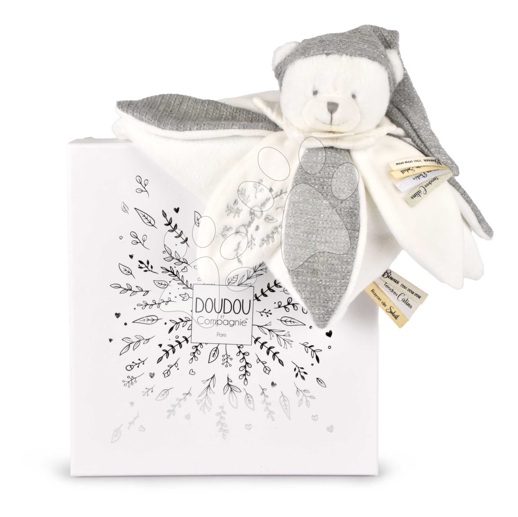 Plüss mackó dédelgetésre Doudou 25 Years Doudou Collector Grey Doudou et Compagnie ajándékcsomagolásban szürke 25 cm 0 hó-tól