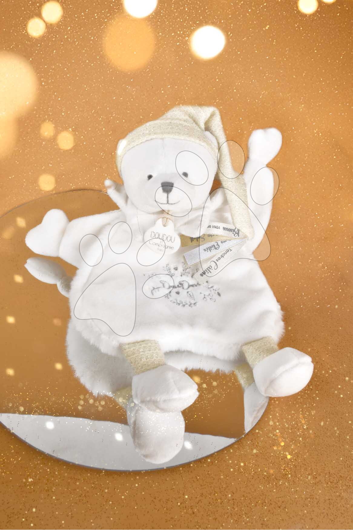 Plüss mackó dédelgetésre Doudou 25 Years Doudou Cape White Doudou et Compagnie ajándékcsomagolásban fehér 25 cm 0 hó-tól