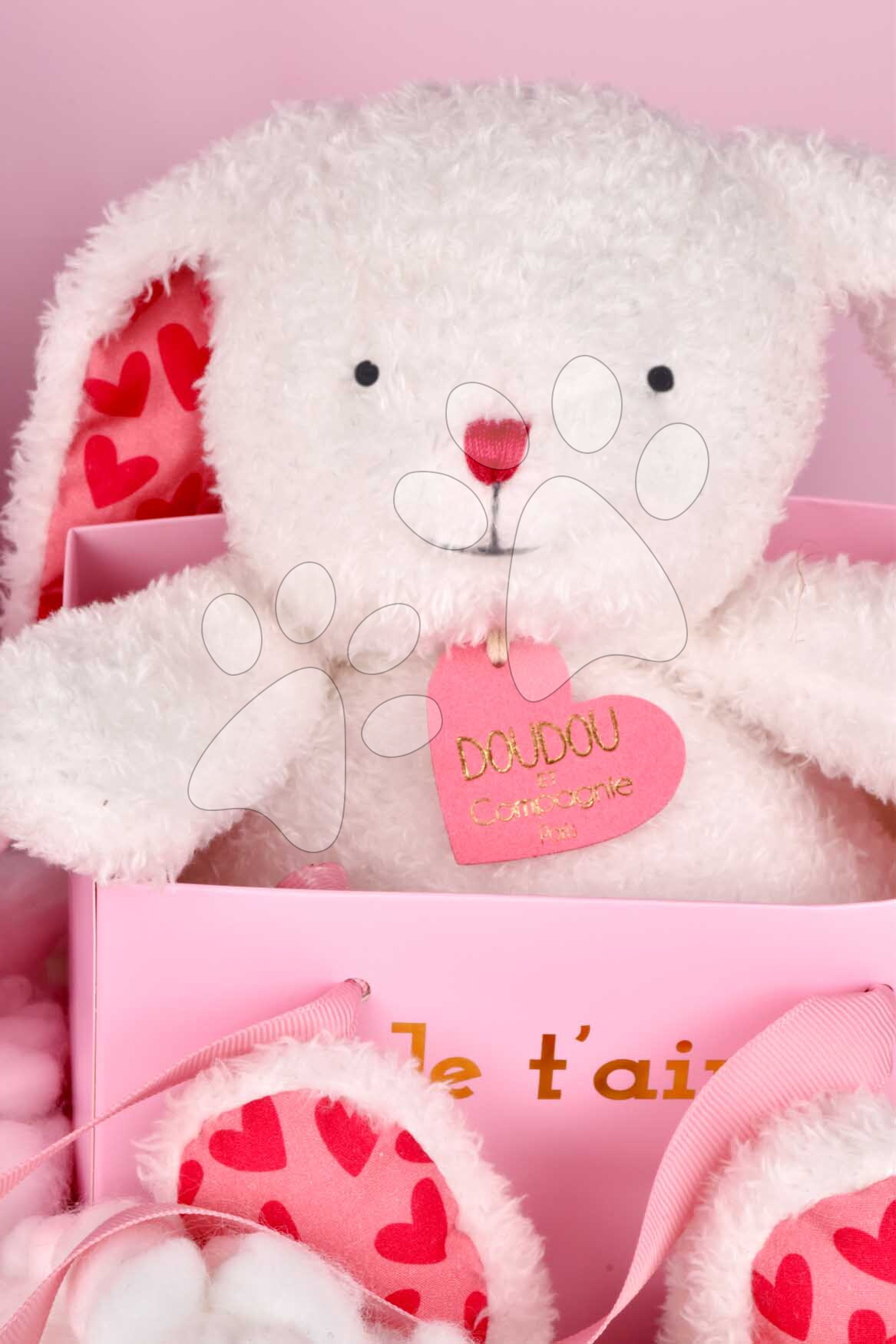Plüss nyuszi Bunny Je T'aime Doudou et Compagnie ajándéktáskában fehér 25 cm 0 hó-tól