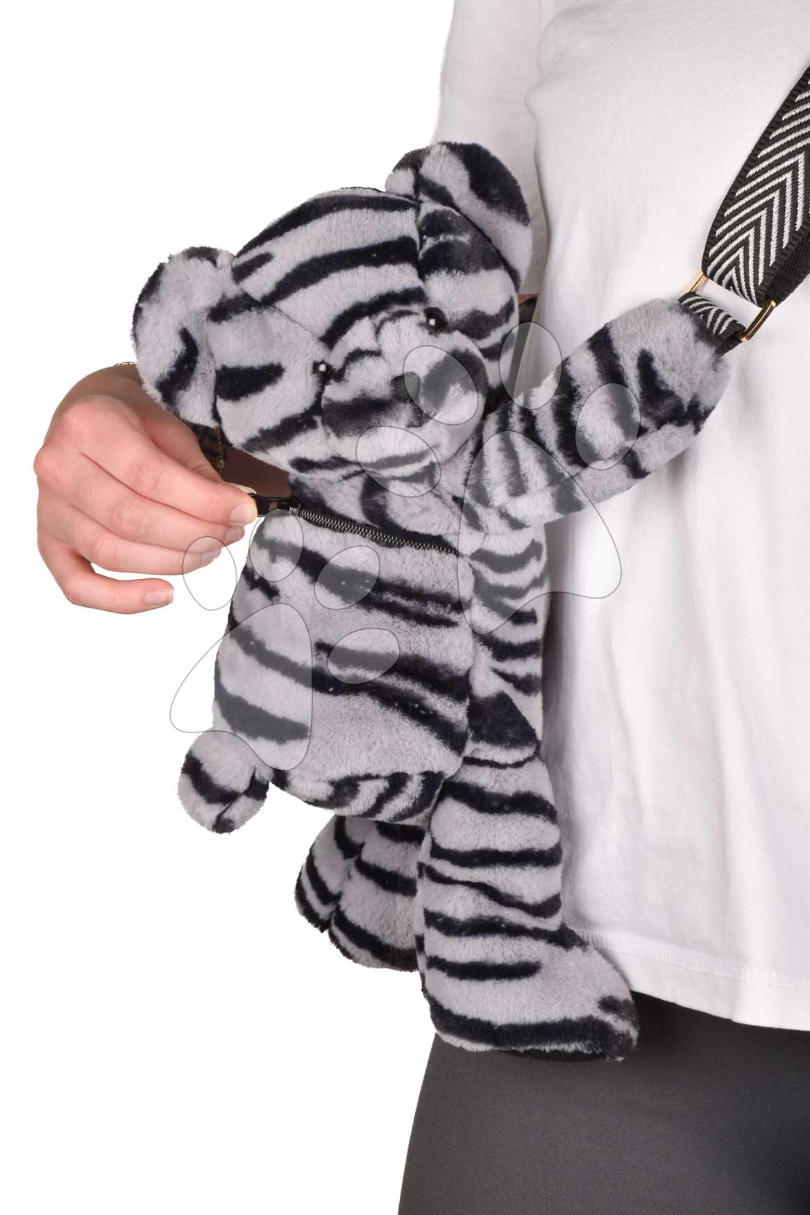 Plüss mackó crossbody táska Bag Zebra Teddy Bear Doudou et Compagnie pánttal fekete-fehér 30 cm 24 hó-tól