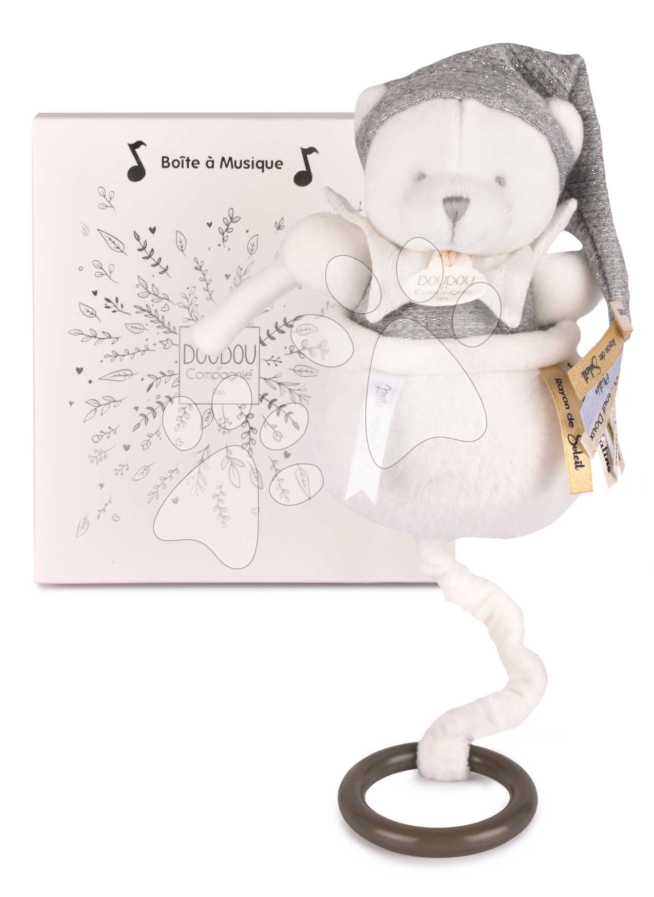 Plüss mackó dallammal Doudou 25 Years Music Box Grey Doudou et Compagnie szülinapi kiadás szürke 20 cm 0 hó-tól