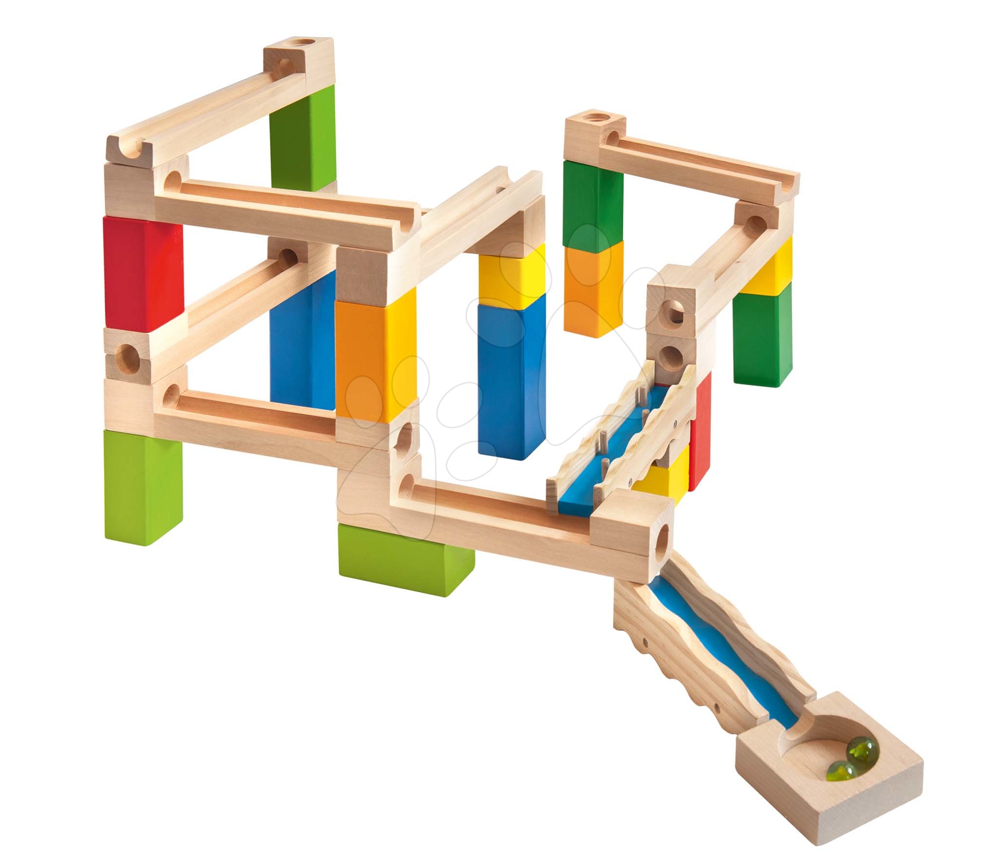 Fa építőjáték labirintus Large Marble Run Construction Set Eichhorn golyókkal 35 részes