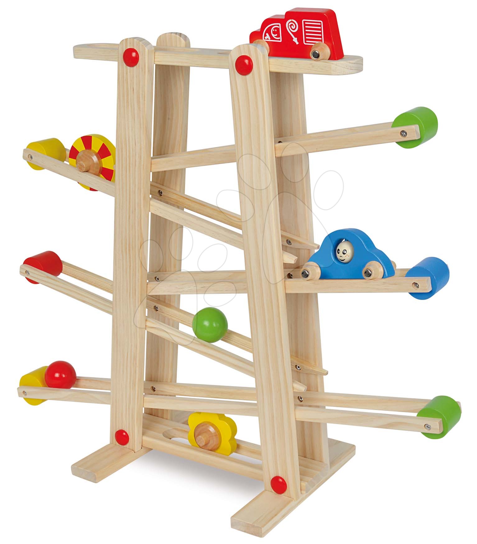 Jucării pentru dezvoltarea abilitătii copiiilor - Pistă de mașini din lemn cu biluțe Runway Eichhorn 7 piese cu 2 mașinuțe de la 12 luni