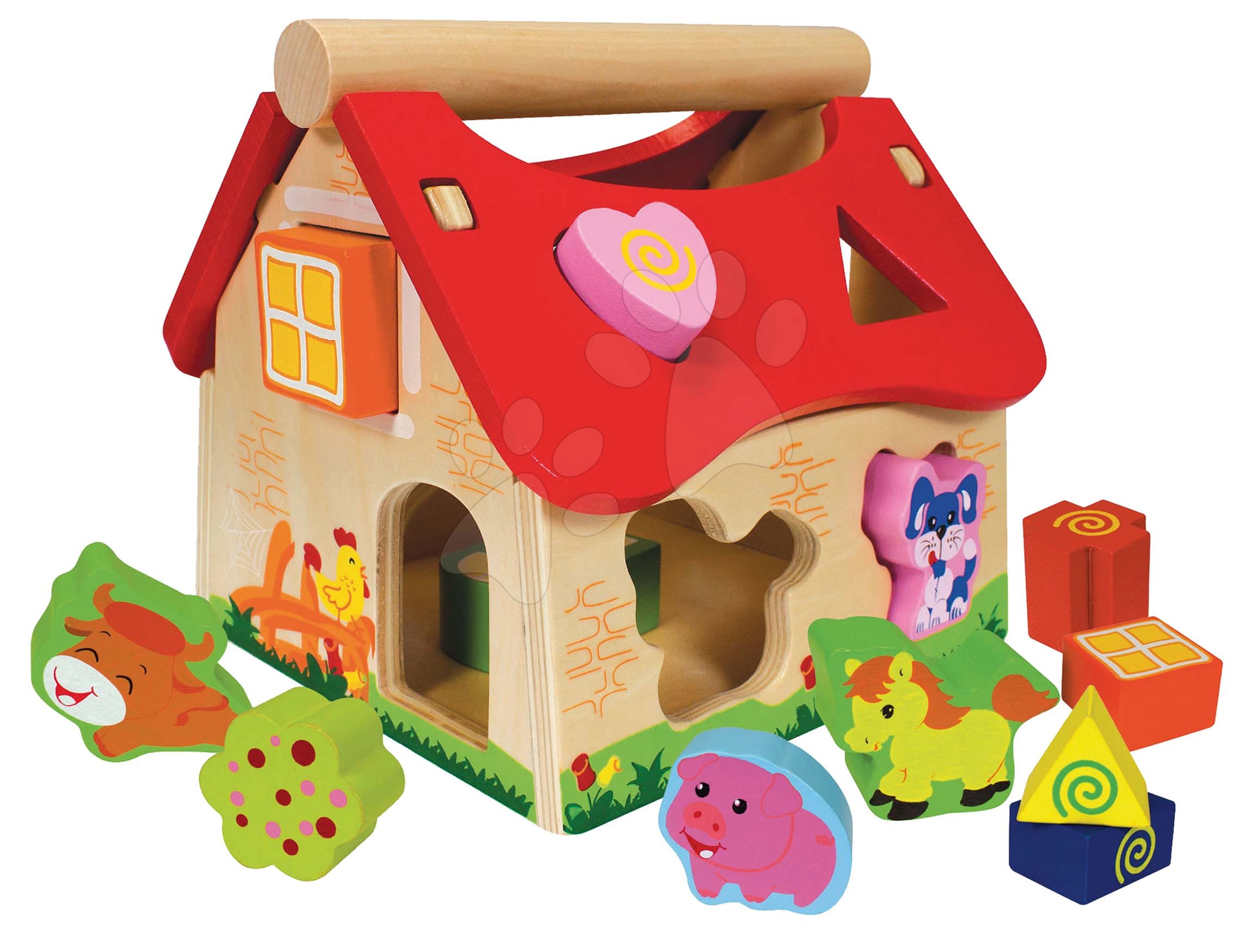 Drvene didaktičke igračke - Drvena didaktička kućica Shape Sorter House Eichhorn s 12 kockica za umetanje od 12 mjes