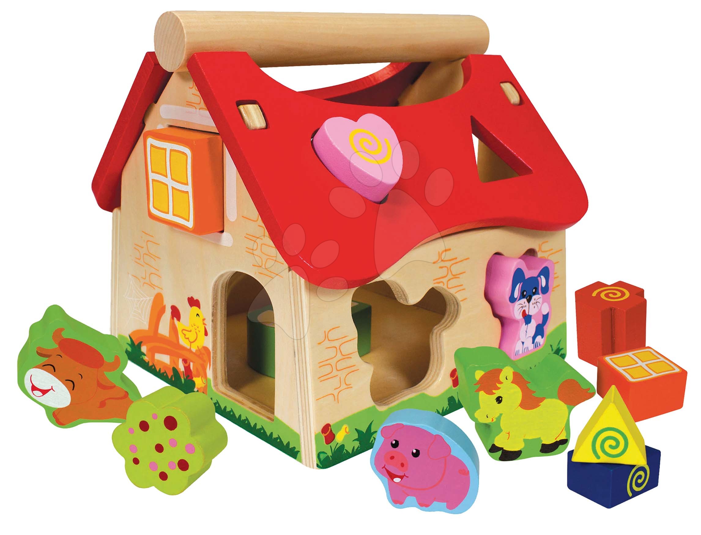 E-shop Drevený didaktický domček Shape Sorter House Eichhorn s 12 vkladacími kockami od 12 mes