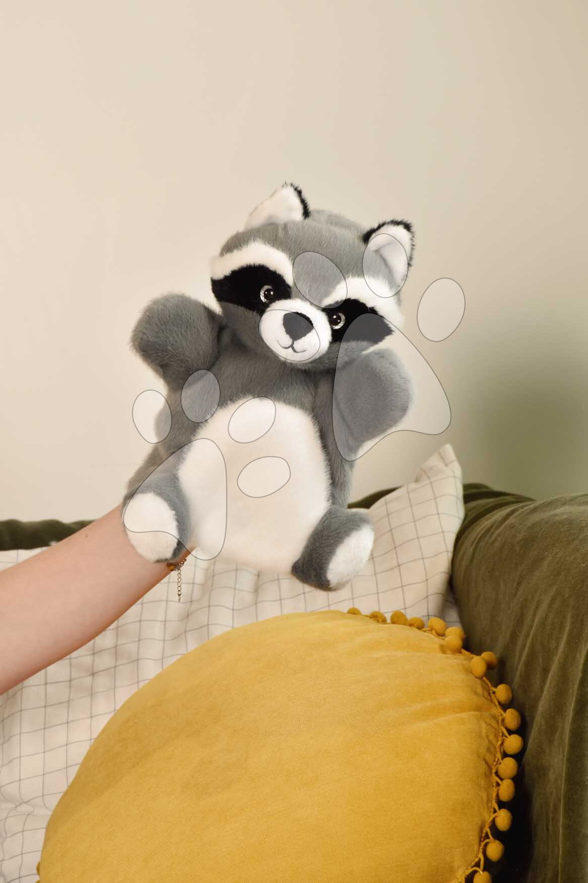 Plüss mosómedve kesztyűbáb The Glue Pots Raccoon Puppet Histoire d’ Ours szürke 24 cm 0 hó-tól