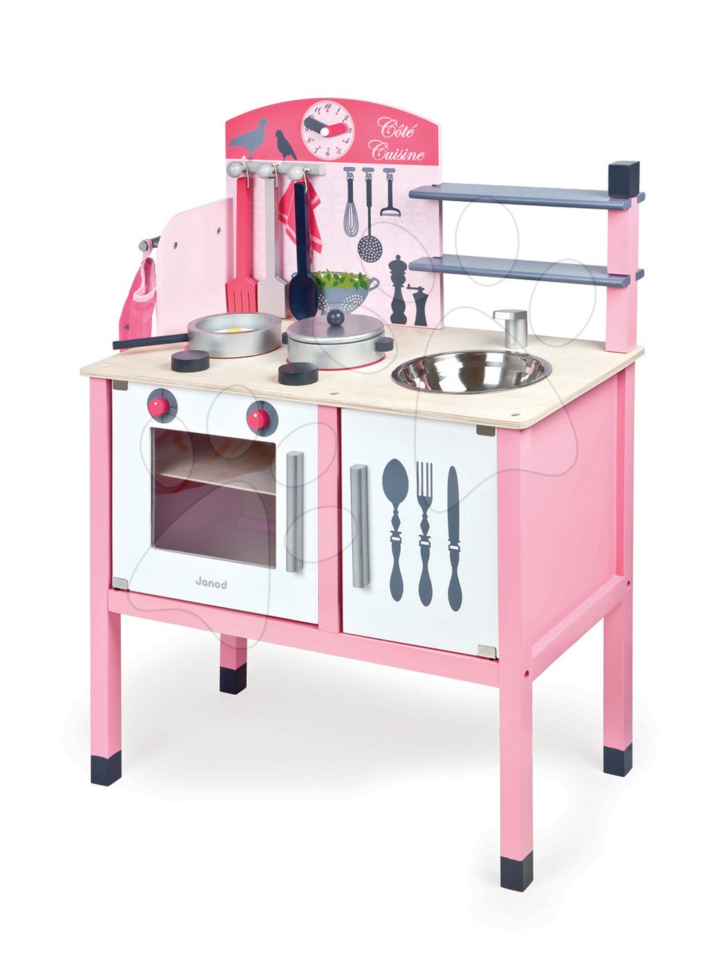 Dřevěné kuchyňky - Dřevěná kuchyňka Mademoiselle Maxi Cooker Janod s 8 doplňky růžová