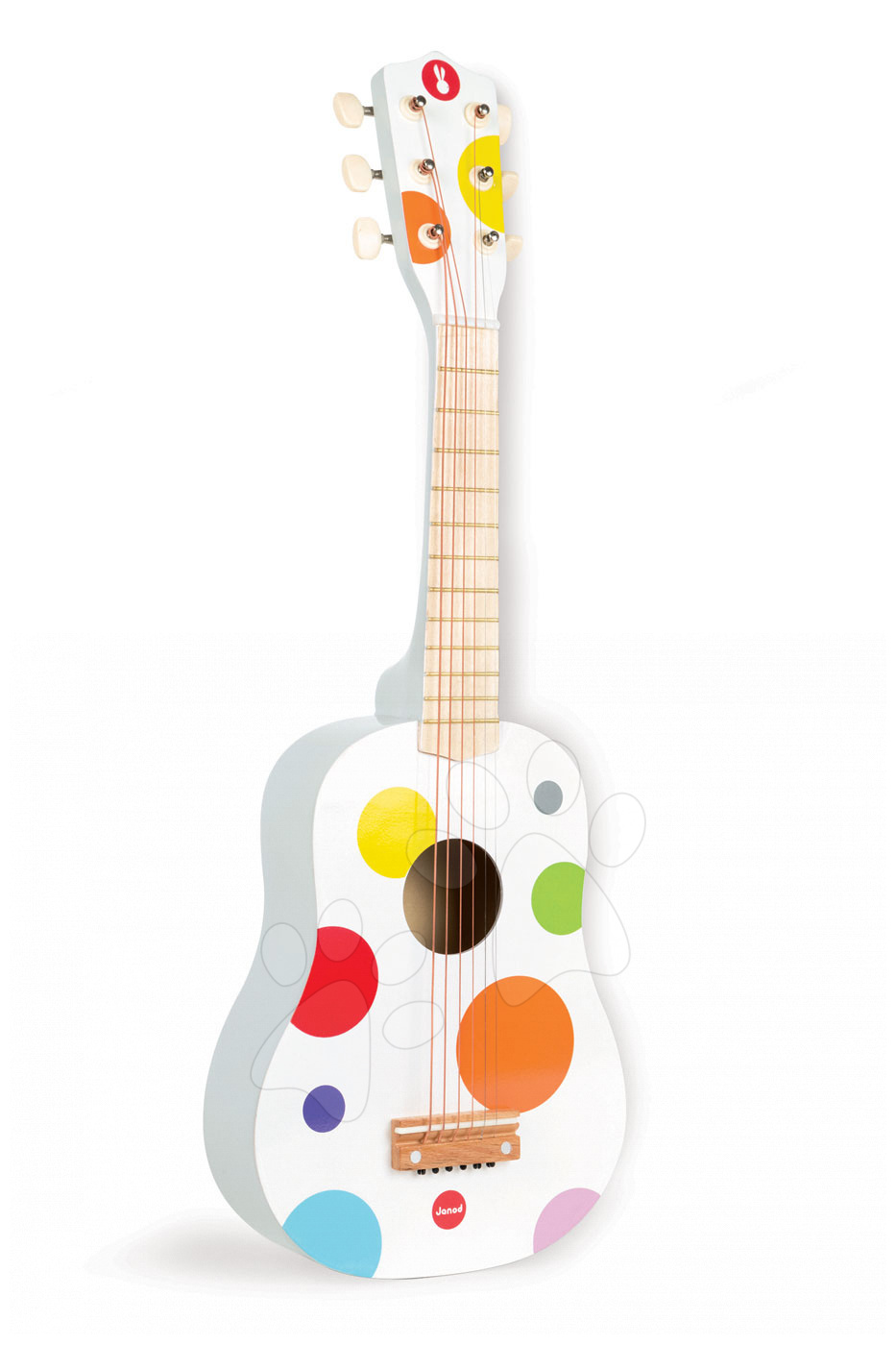 Detské hudobné nástroje - Drevená gitara Confetti Guitar Janod s realistickým zvukom dĺžka 64 cm od 3 rokov
